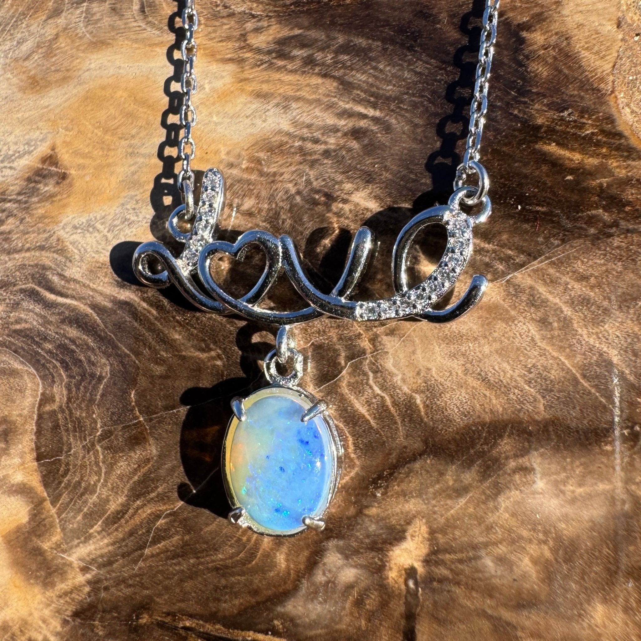 0.9ct Coober Pedy Opal Pendant Necklace ~ 'Cobbold Gorge Blue' | 925 Sterling Silver | Solid Australian Opal