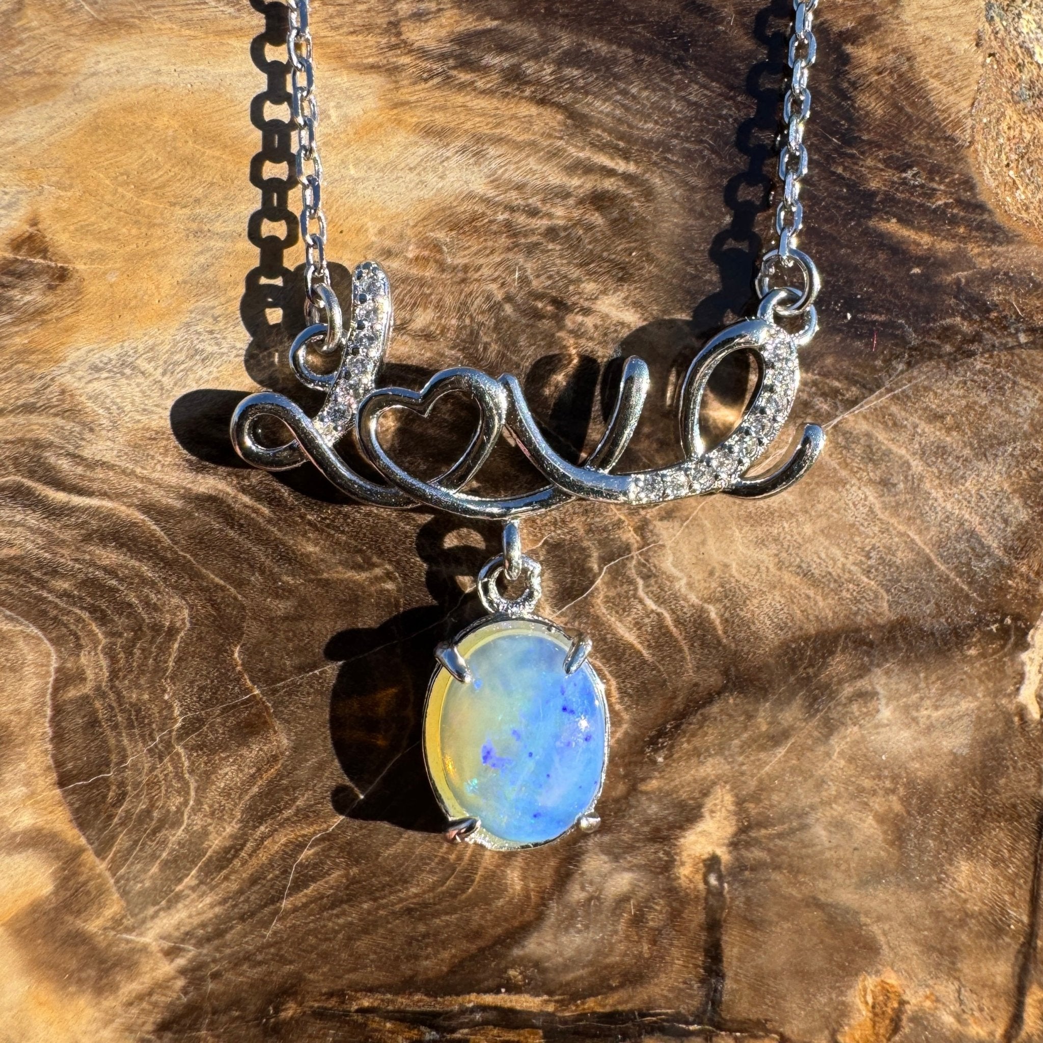 0.9ct Coober Pedy Opal Pendant Necklace ~ 'Cobbold Gorge Blue' | 925 Sterling Silver | Solid Australian Opal