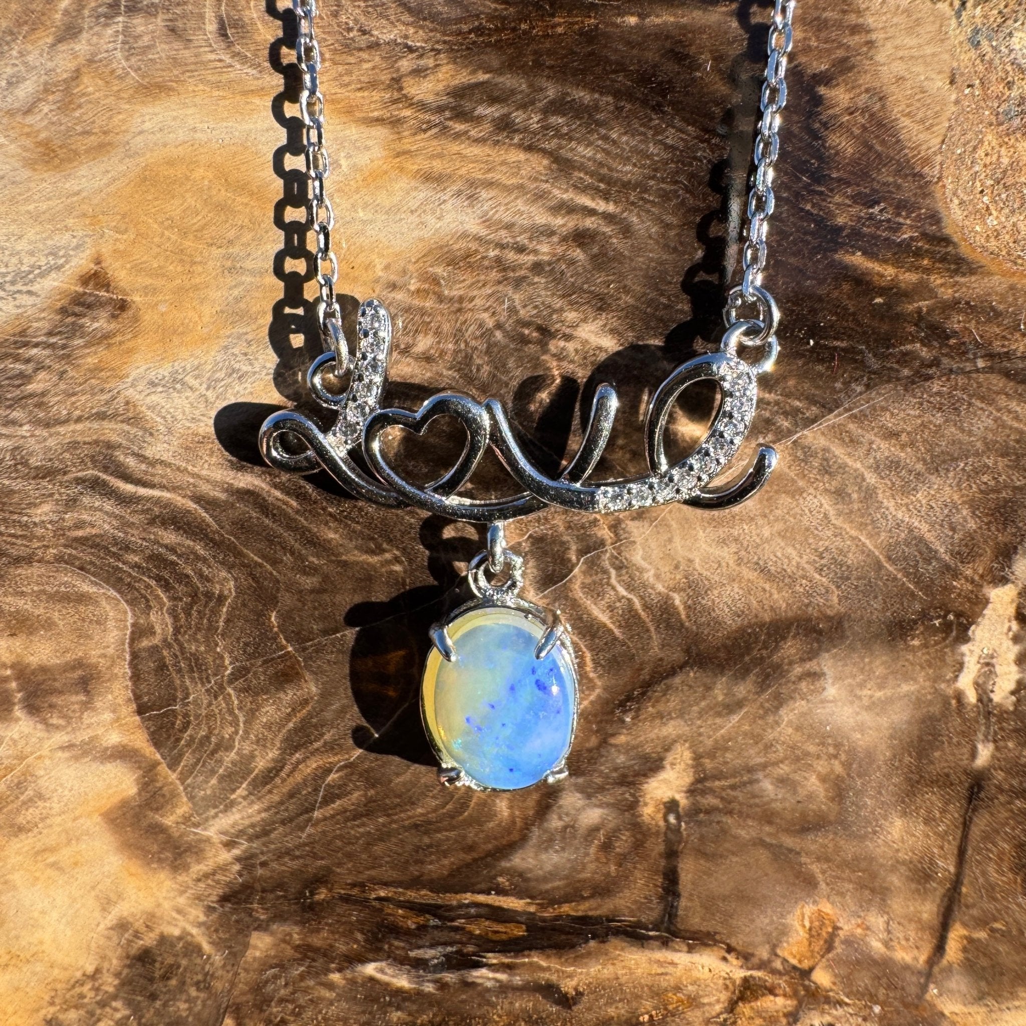 0.9ct Coober Pedy Opal Pendant Necklace ~ 'Cobbold Gorge Blue' | 925 Sterling Silver | Solid Australian Opal