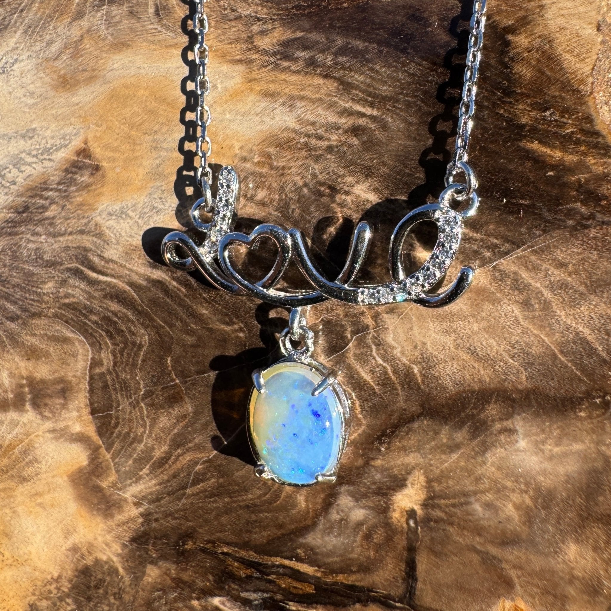 0.9ct Coober Pedy Opal Pendant Necklace ~ 'Cobbold Gorge Blue' | 925 Sterling Silver | Solid Australian Opal