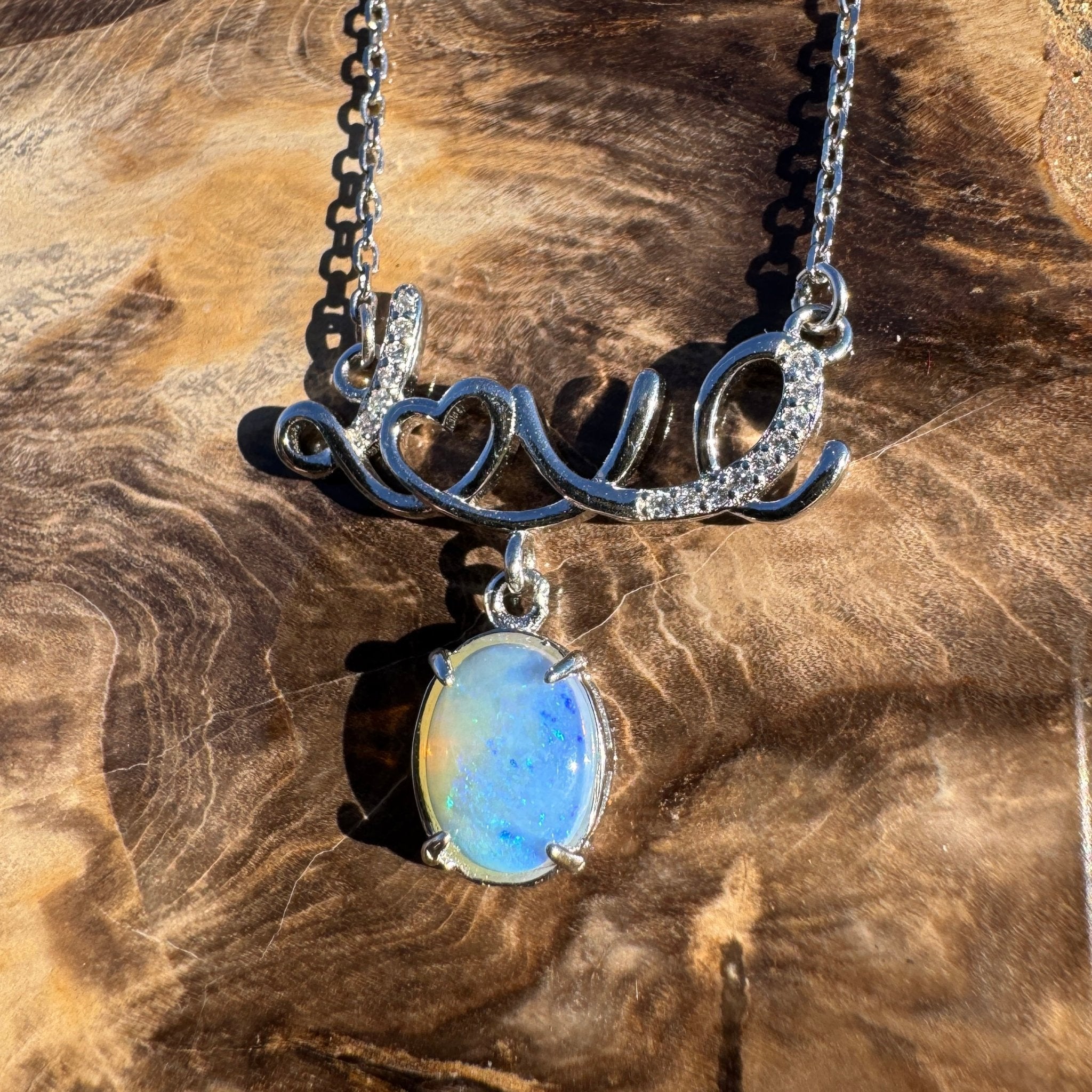 0.9ct Coober Pedy Opal Pendant Necklace ~ 'Cobbold Gorge Blue' | 925 Sterling Silver | Solid Australian Opal