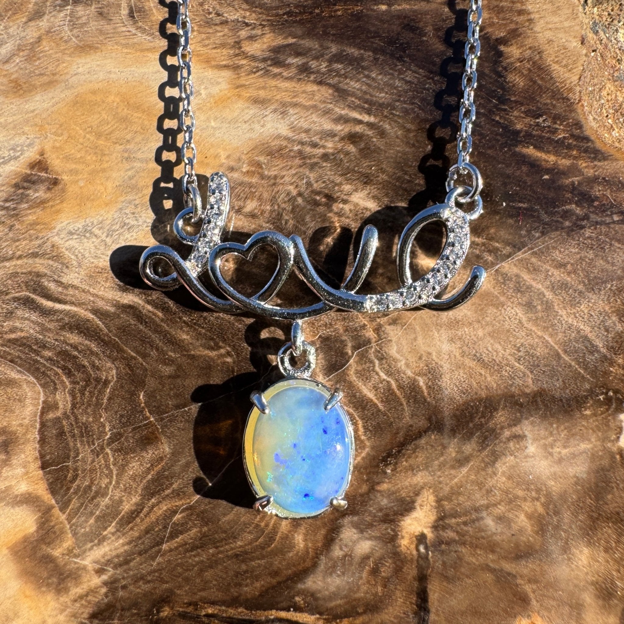 0.9ct Coober Pedy Opal Pendant Necklace ~ 'Cobbold Gorge Blue' | 925 Sterling Silver | Solid Australian Opal