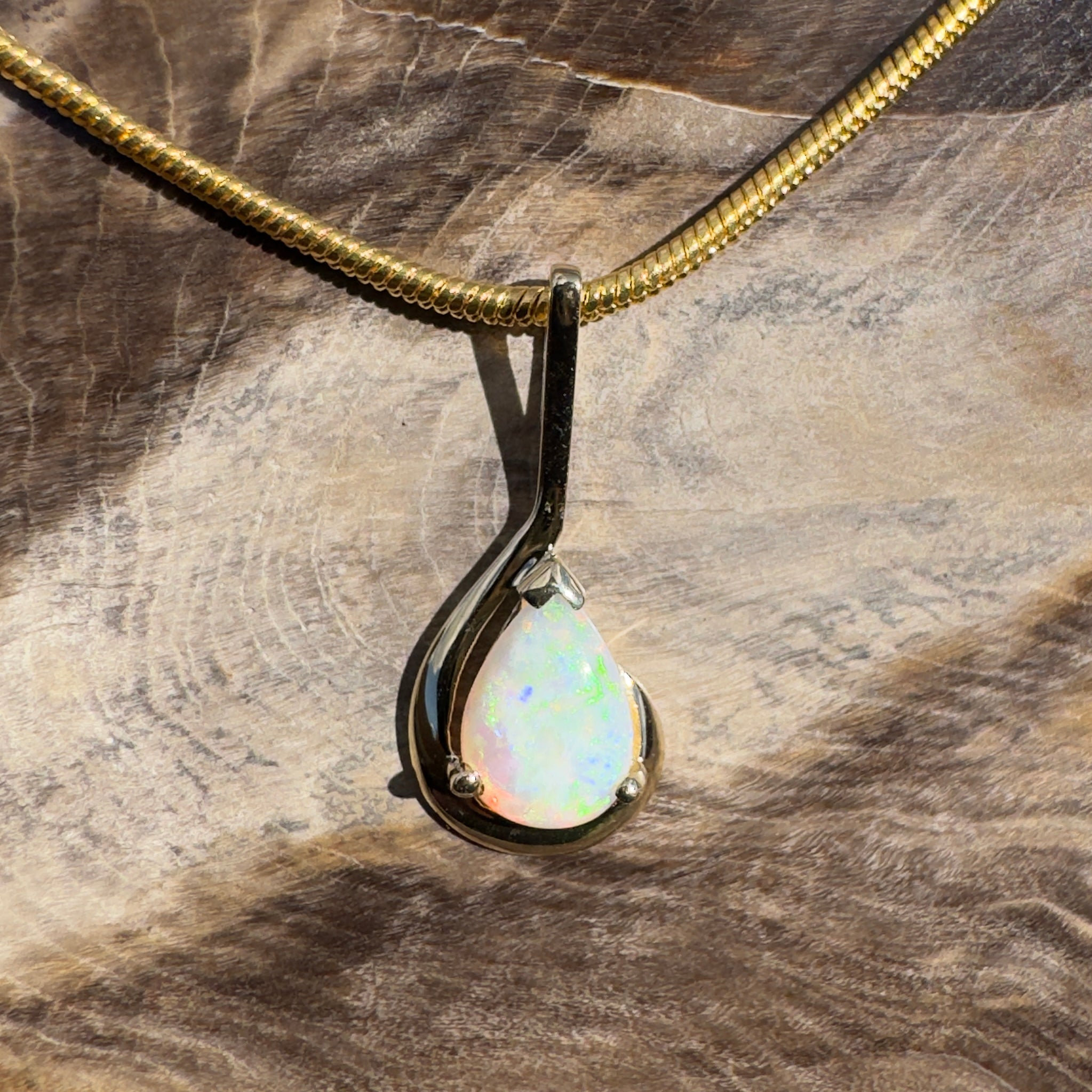 0.9ct Coober Pedy Opal Pendant Necklace ~ 'Coolum Gold' | 9ct Yellow Gold | Solid Australian Opal