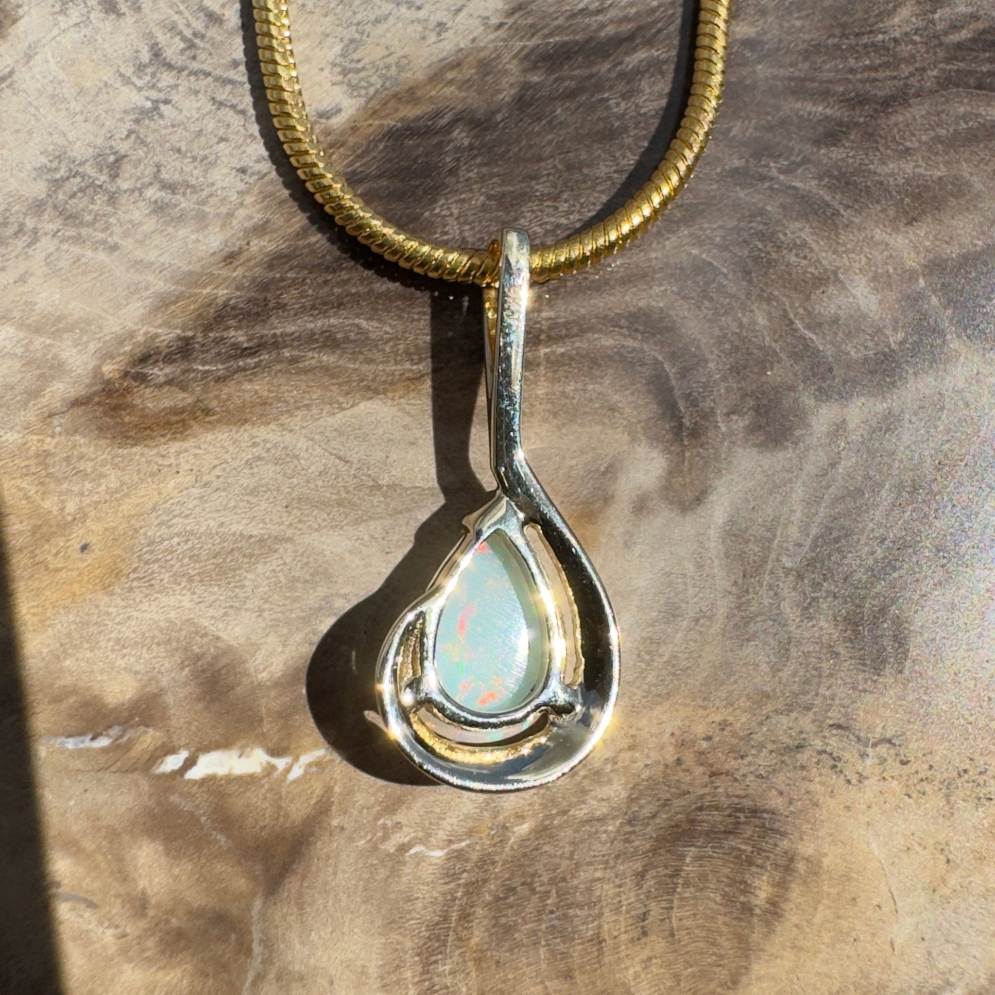 0.9ct Coober Pedy Opal Pendant Necklace ~ 'Coolum Gold' | 9ct Yellow Gold | Solid Australian Opal