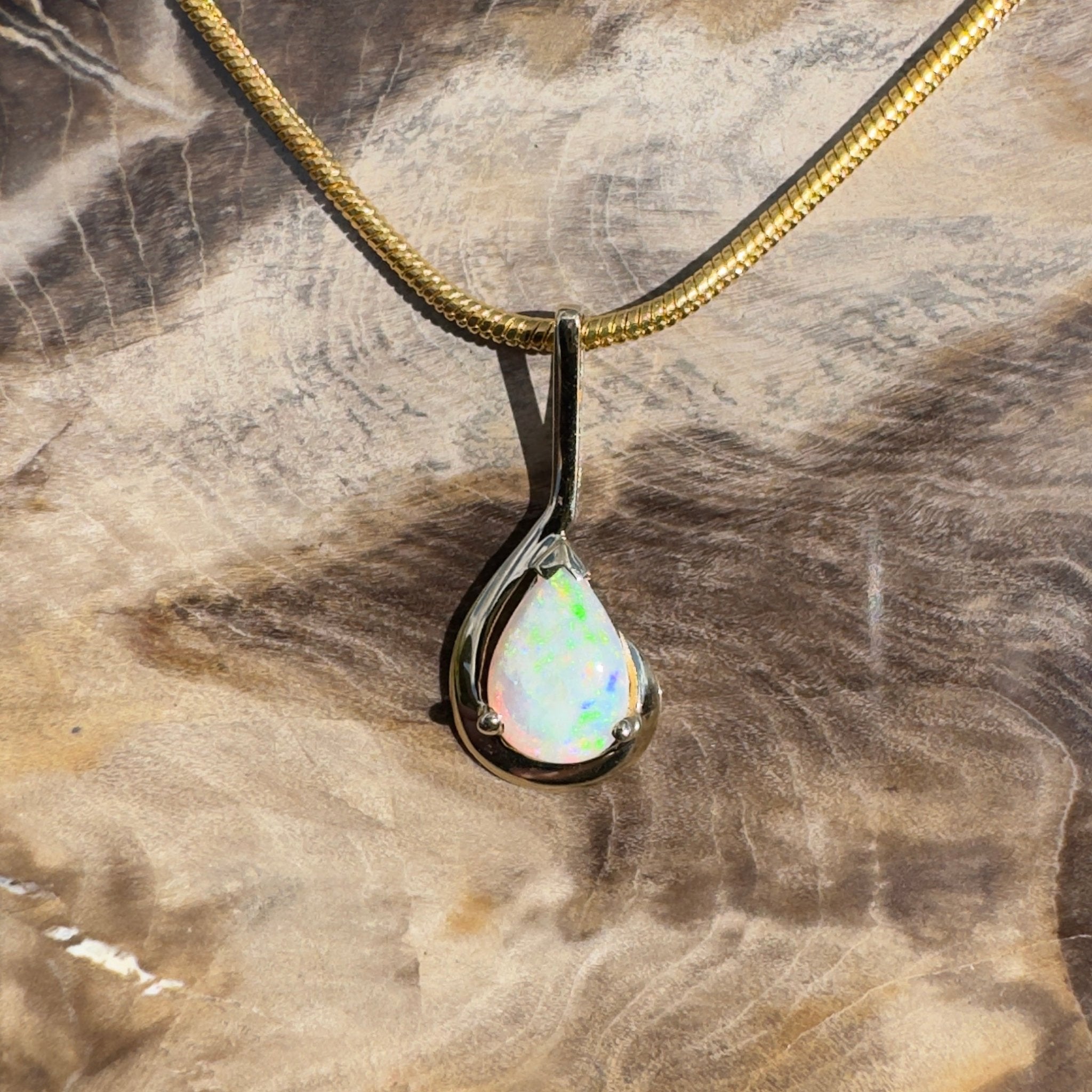 0.9ct Coober Pedy Opal Pendant Necklace ~ 'Coolum Gold' | 9ct Yellow Gold | Solid Australian Opal