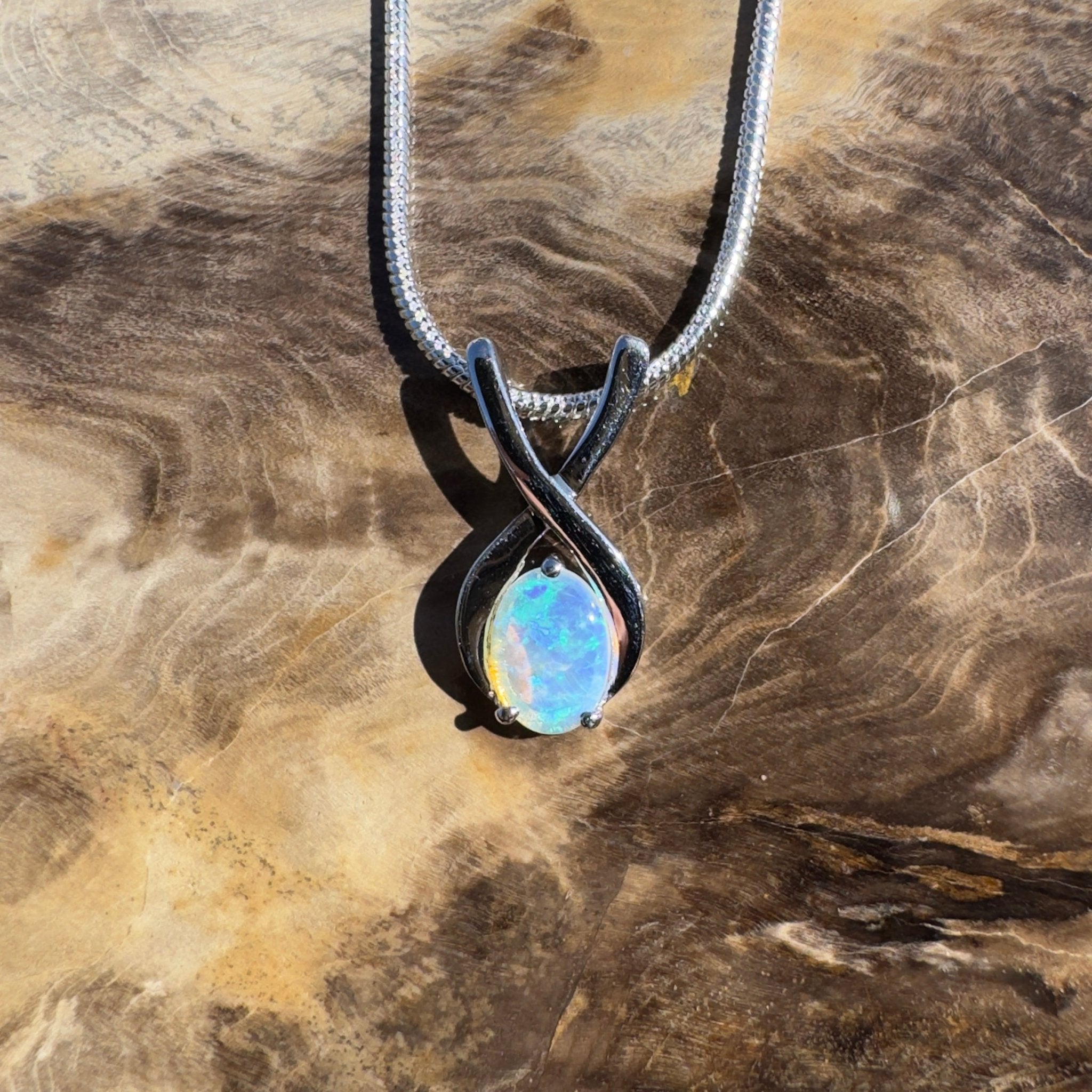 0.9ct Coober Pedy Opal Pendant Necklace ~ 'Diamond Head Glow' | 925 Sterling Silver | Solid Australian Opal