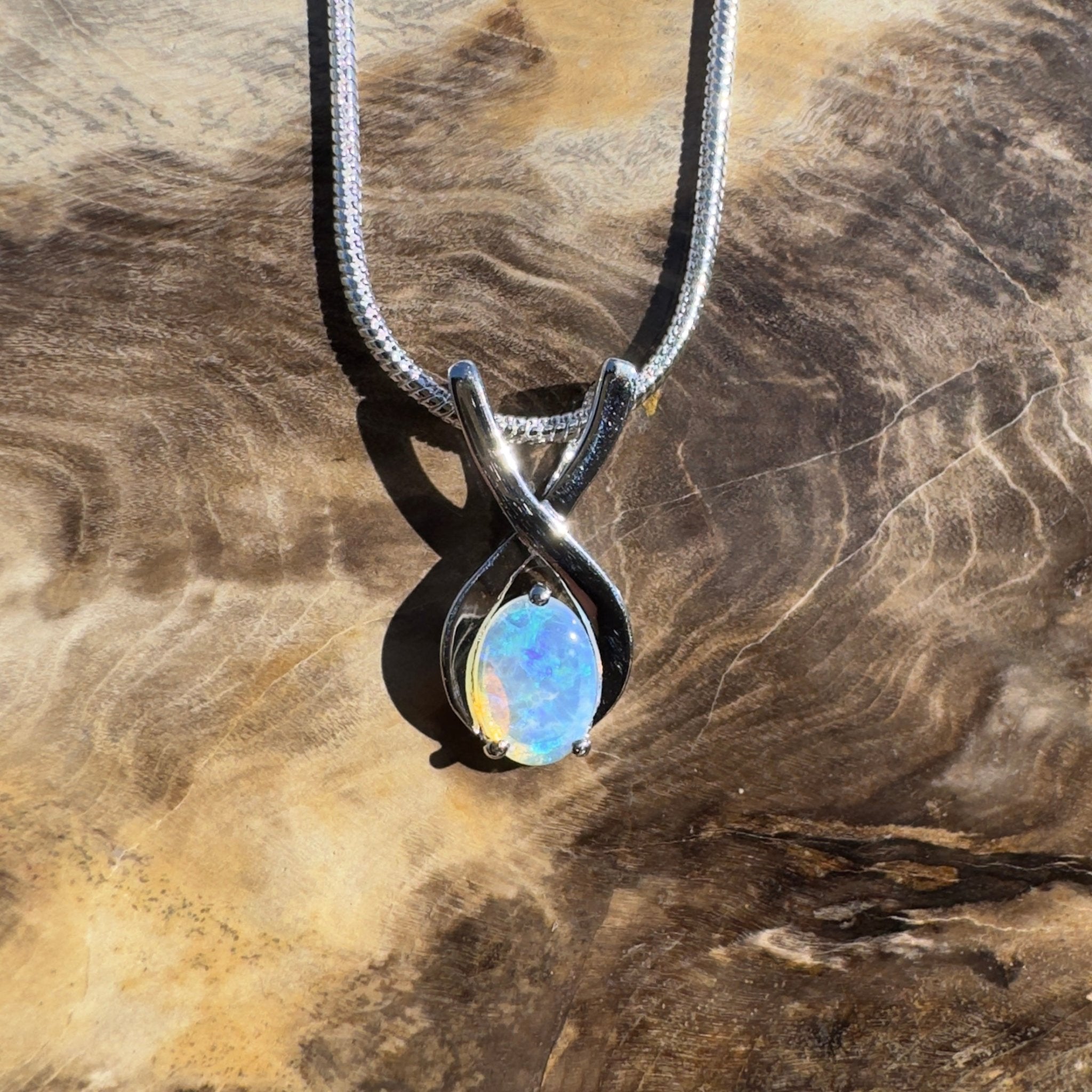 0.9ct Coober Pedy Opal Pendant Necklace ~ 'Diamond Head Glow' | 925 Sterling Silver | Solid Australian Opal
