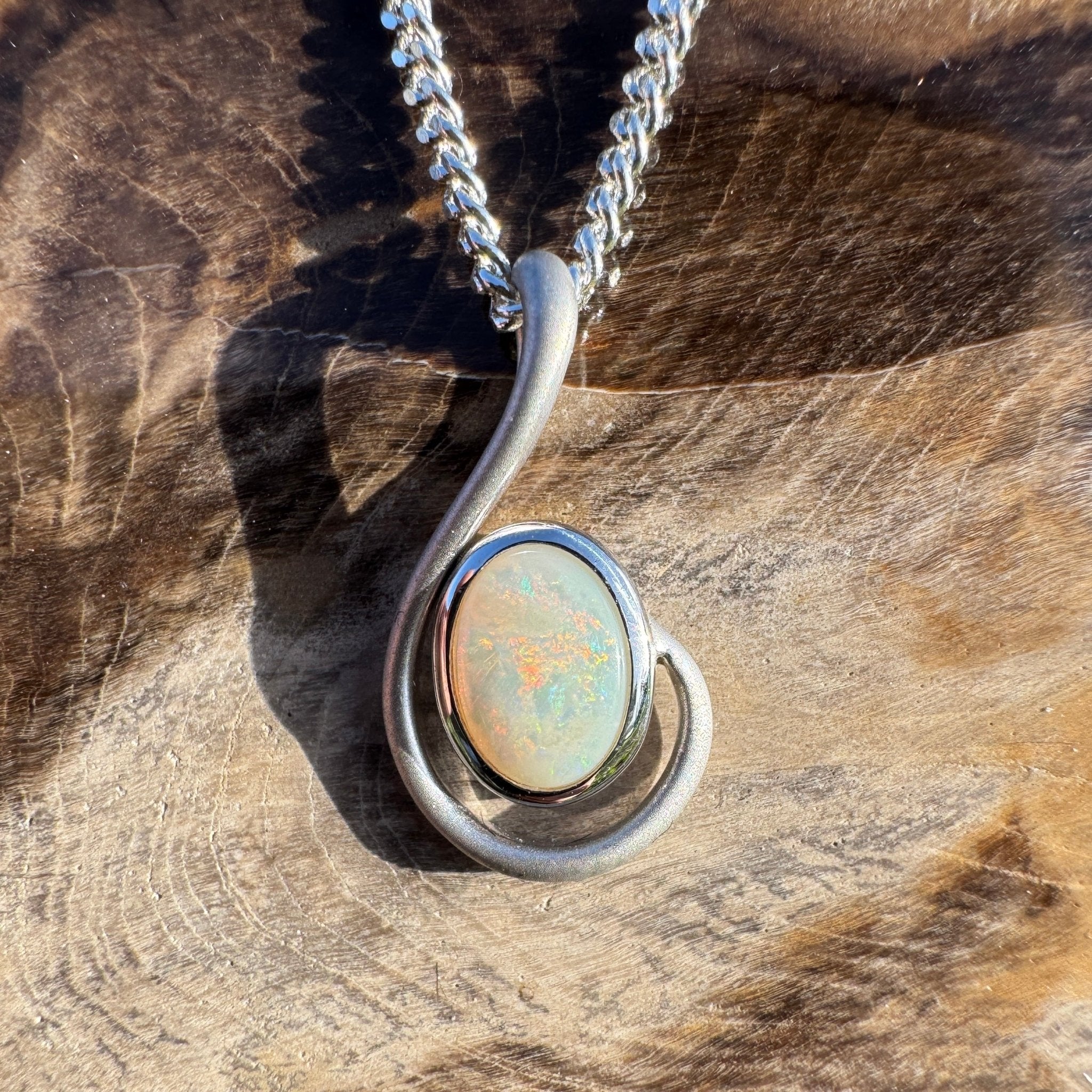 0.9ct Coober Pedy Opal Pendant Necklace ~ 'Flinders Flame' | 925 Sterling Silver | Solid Australian Opal