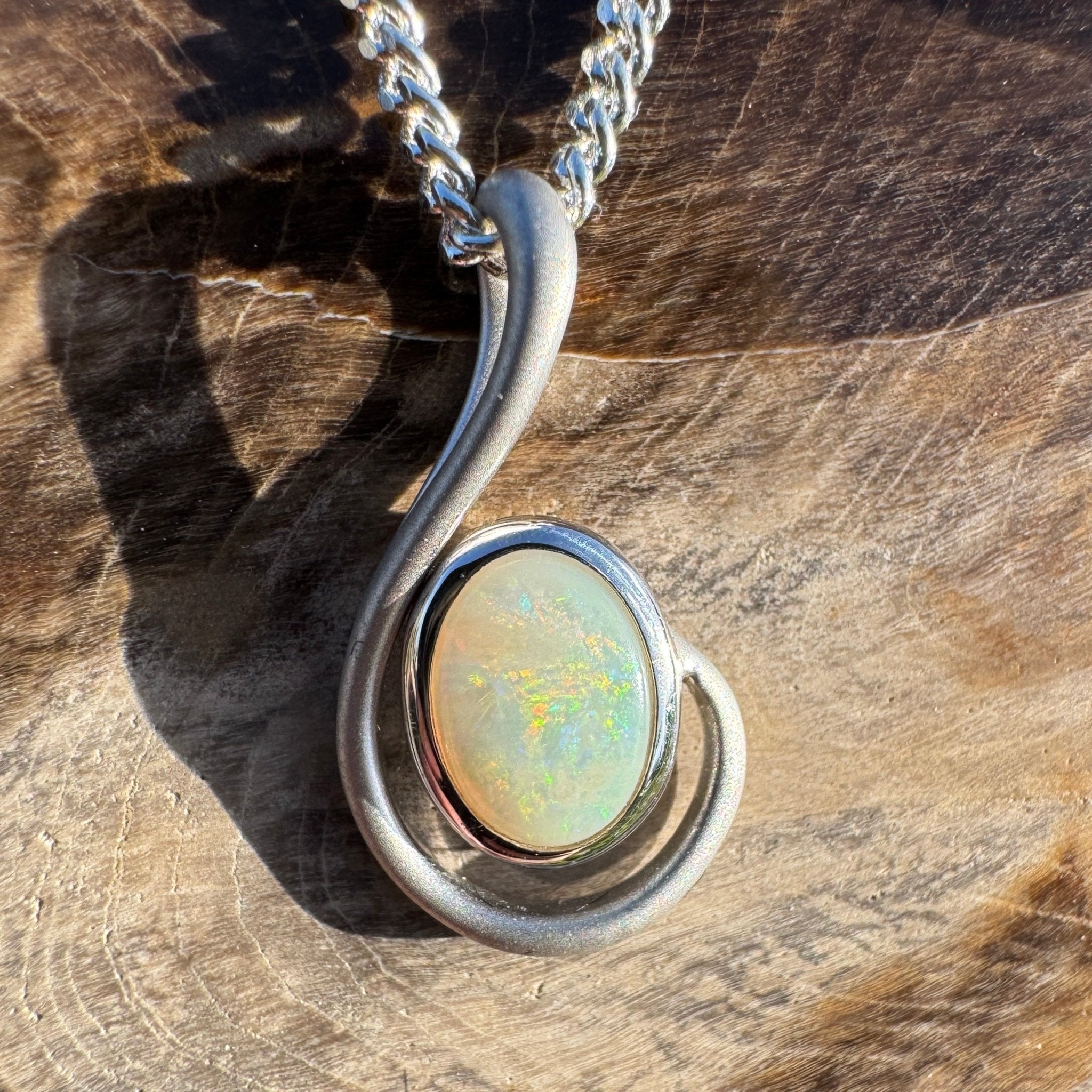 0.9ct Coober Pedy Opal Pendant Necklace ~ 'Flinders Flame' | 925 Sterling Silver | Solid Australian Opal
