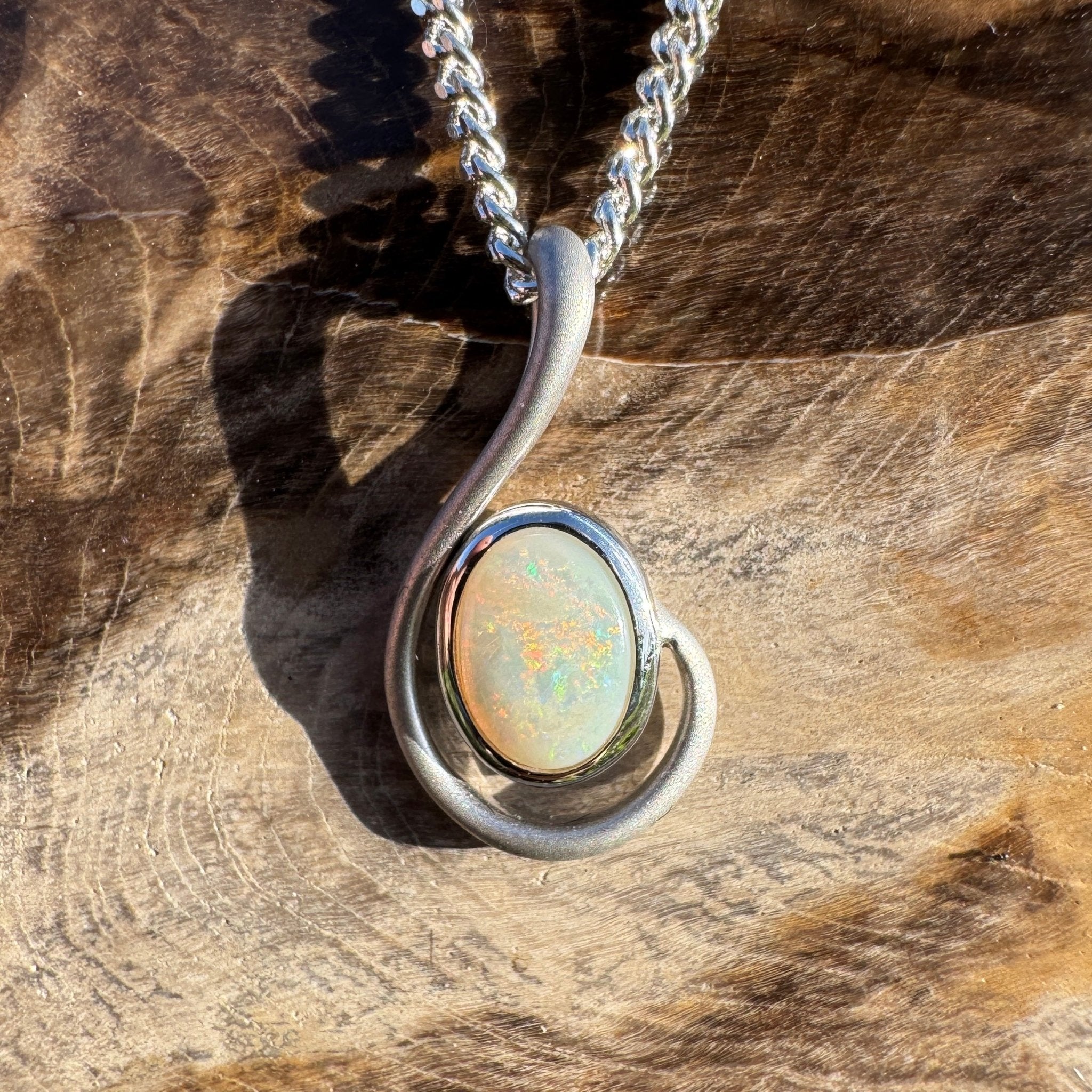0.9ct Coober Pedy Opal Pendant Necklace ~ 'Flinders Flame' | 925 Sterling Silver | Solid Australian Opal