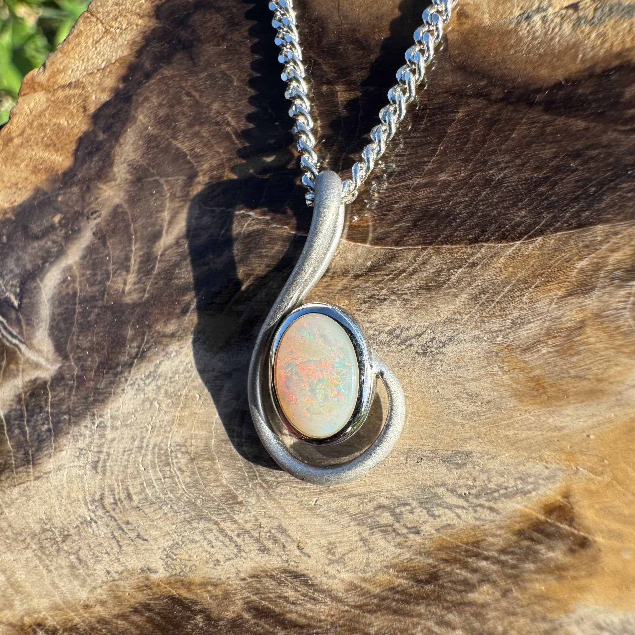 0.9ct Coober Pedy Opal Pendant Necklace ~ 'Flinders Flame' | 925 Sterling Silver | Solid Australian Opal