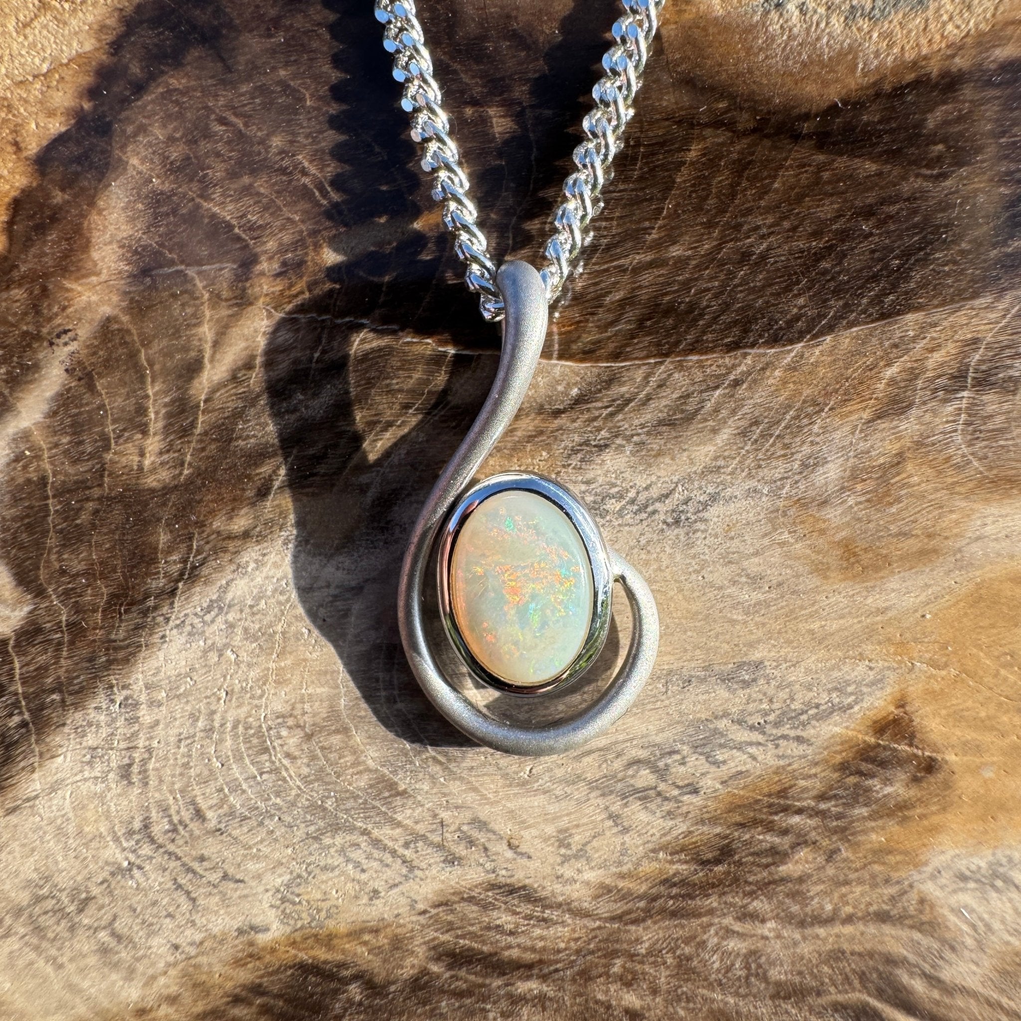 0.9ct Coober Pedy Opal Pendant Necklace ~ 'Flinders Flame' | 925 Sterling Silver | Solid Australian Opal