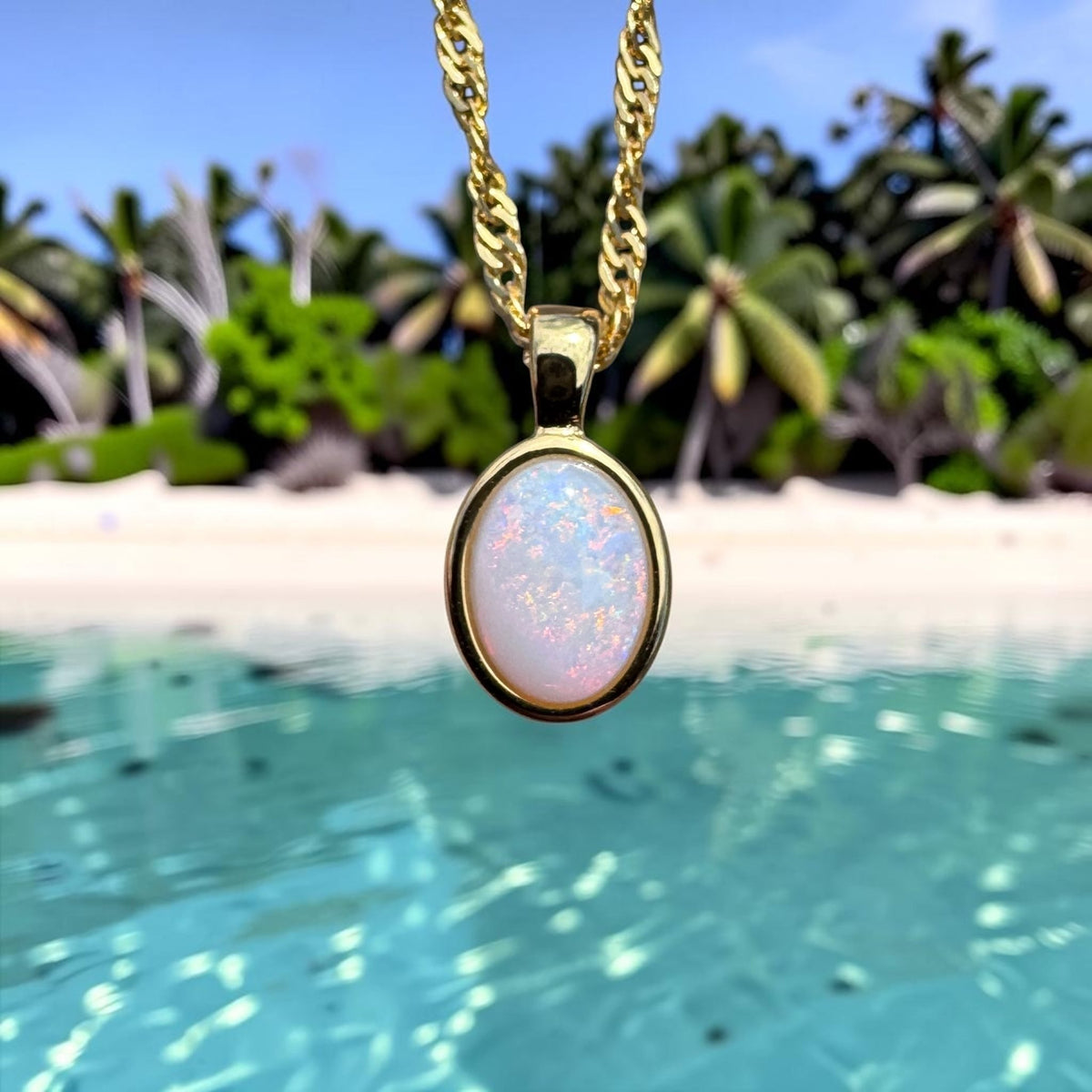 0.9ct Coober Pedy Opal Pendant Necklace ~ 'Leonora Gold' | Yellow Gold Coated 925 Sterling Silver | Solid Australian Opal