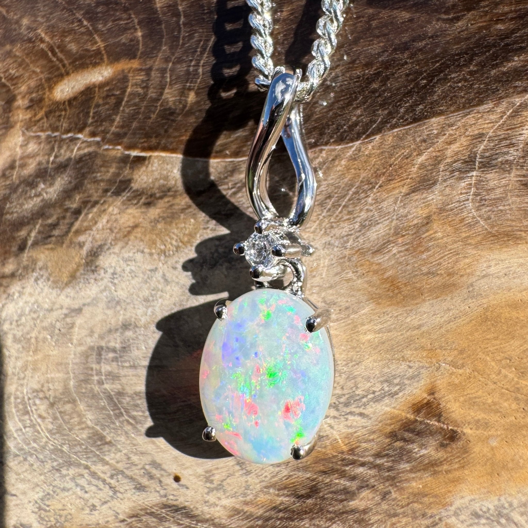 0.9ct Coober Pedy Opal Pendant Necklace ~ 'Marla Sunrise' | 925 Sterling Silver | Solid Australian Opal