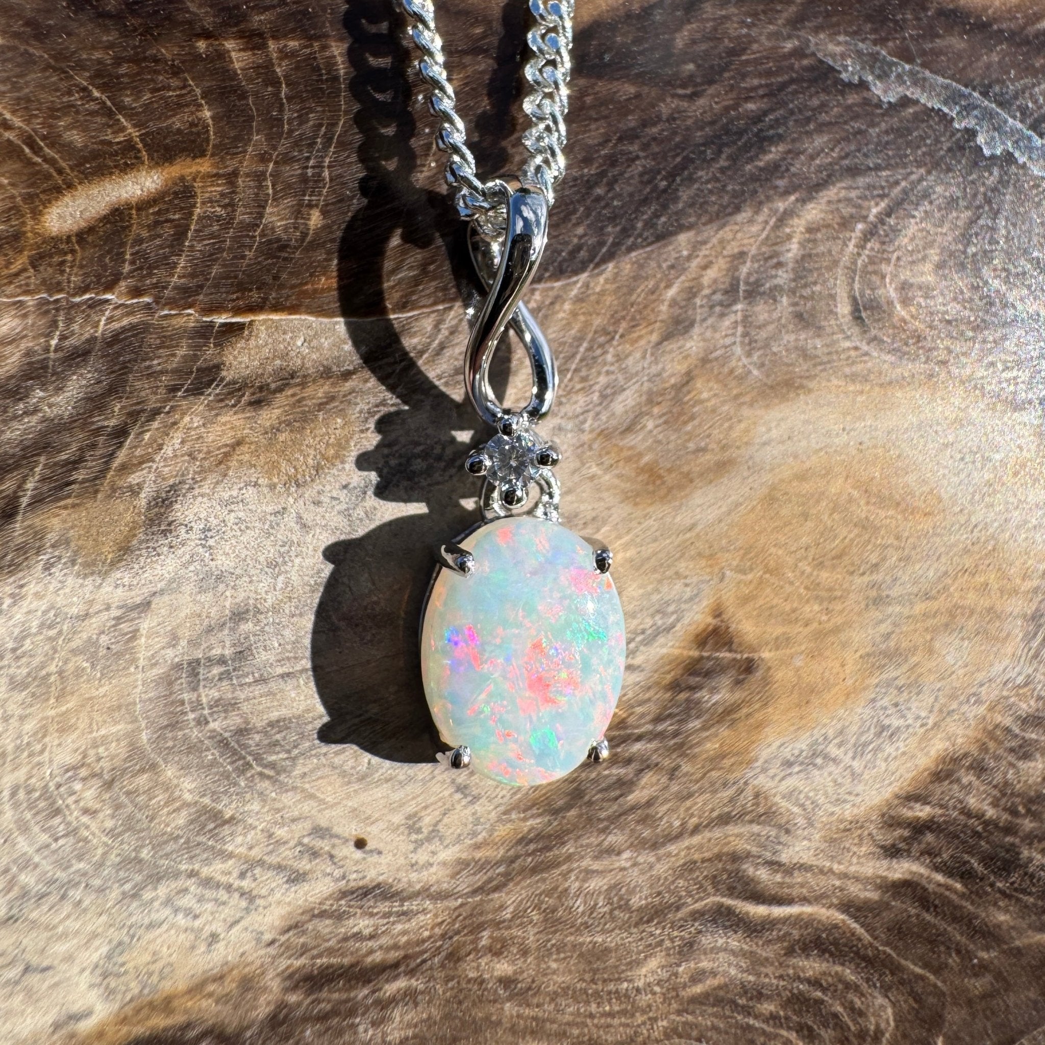0.9ct Coober Pedy Opal Pendant Necklace ~ 'Marla Sunrise' | 925 Sterling Silver | Solid Australian Opal