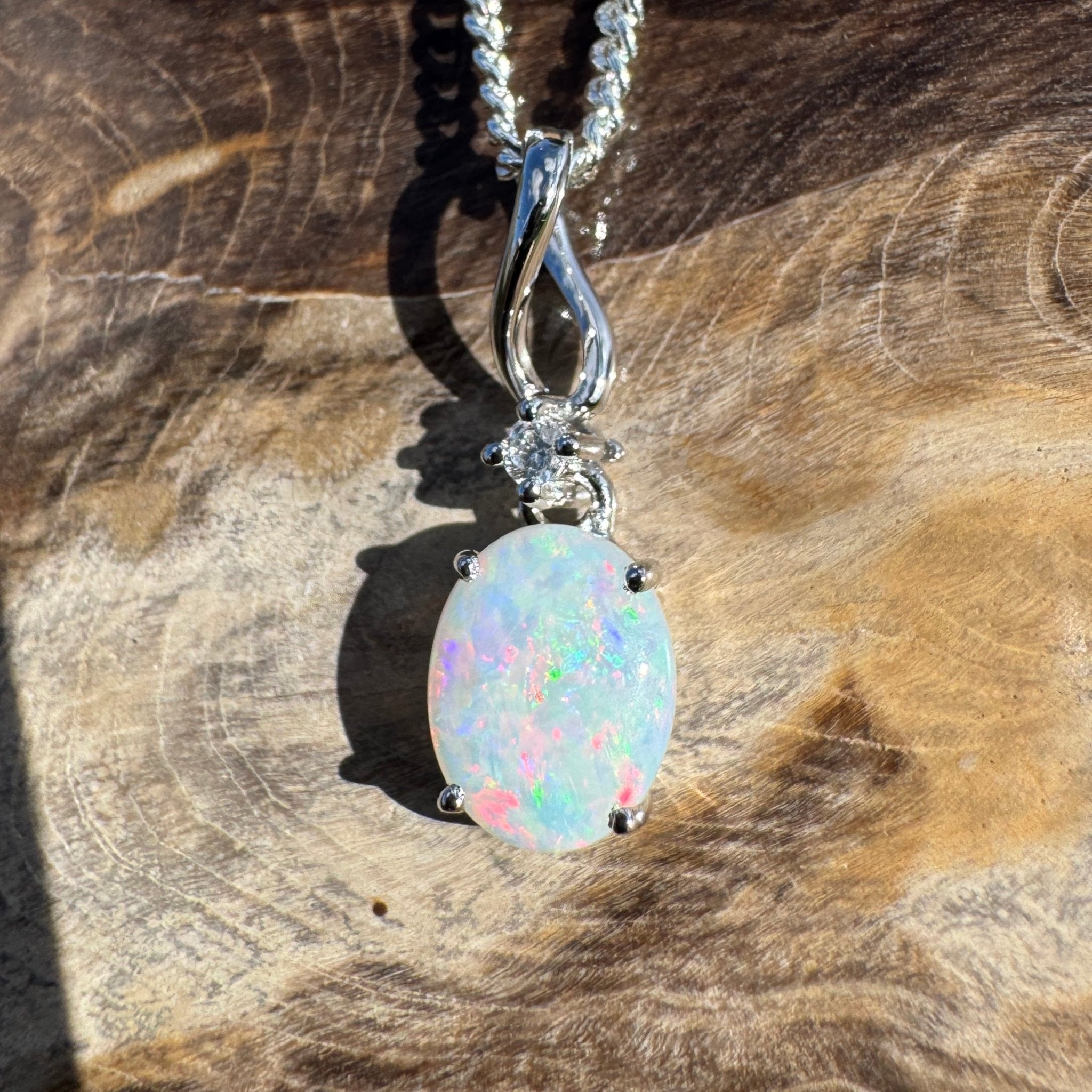 0.9ct Coober Pedy Opal Pendant Necklace ~ 'Marla Sunrise' | 925 Sterling Silver | Solid Australian Opal