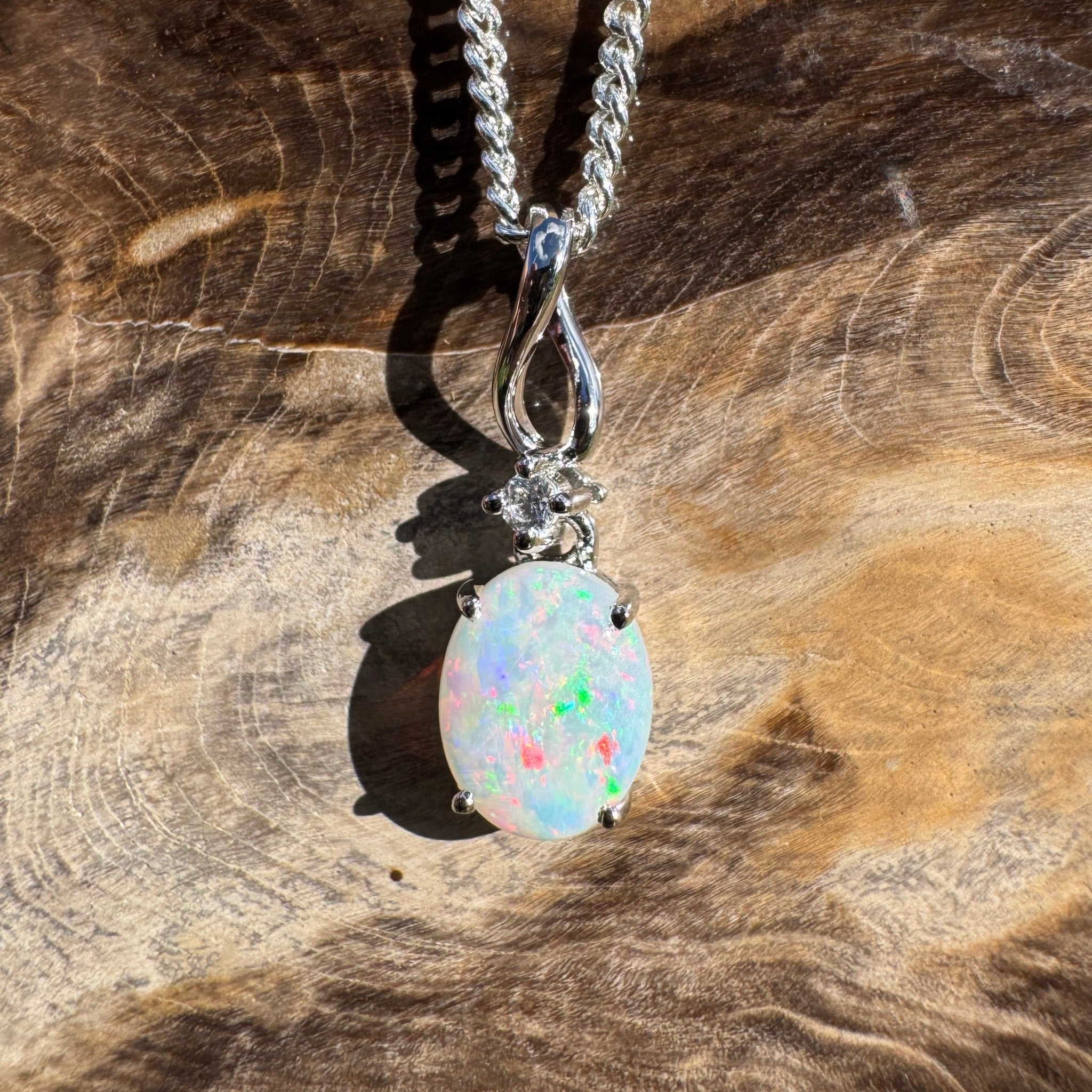 0.9ct Coober Pedy Opal Pendant Necklace ~ 'Marla Sunrise' | 925 Sterling Silver | Solid Australian Opal