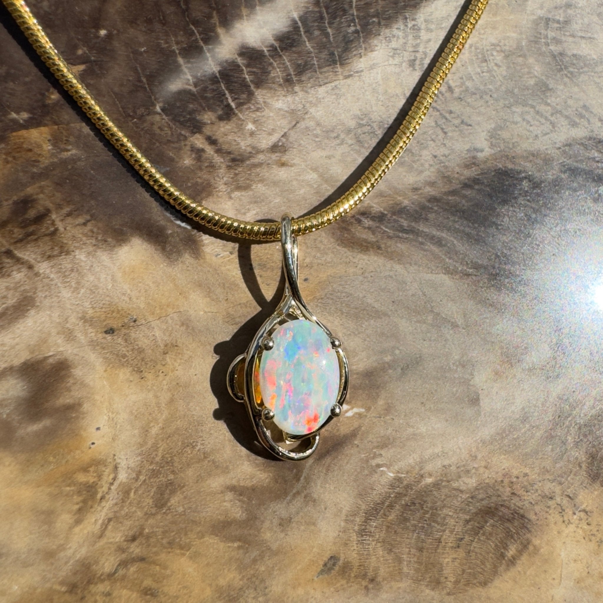 0.9ct Coober Pedy Opal Pendant Necklace ~ 'Peregian Gold' | 9ct Yellow Gold | Solid Australian Opal