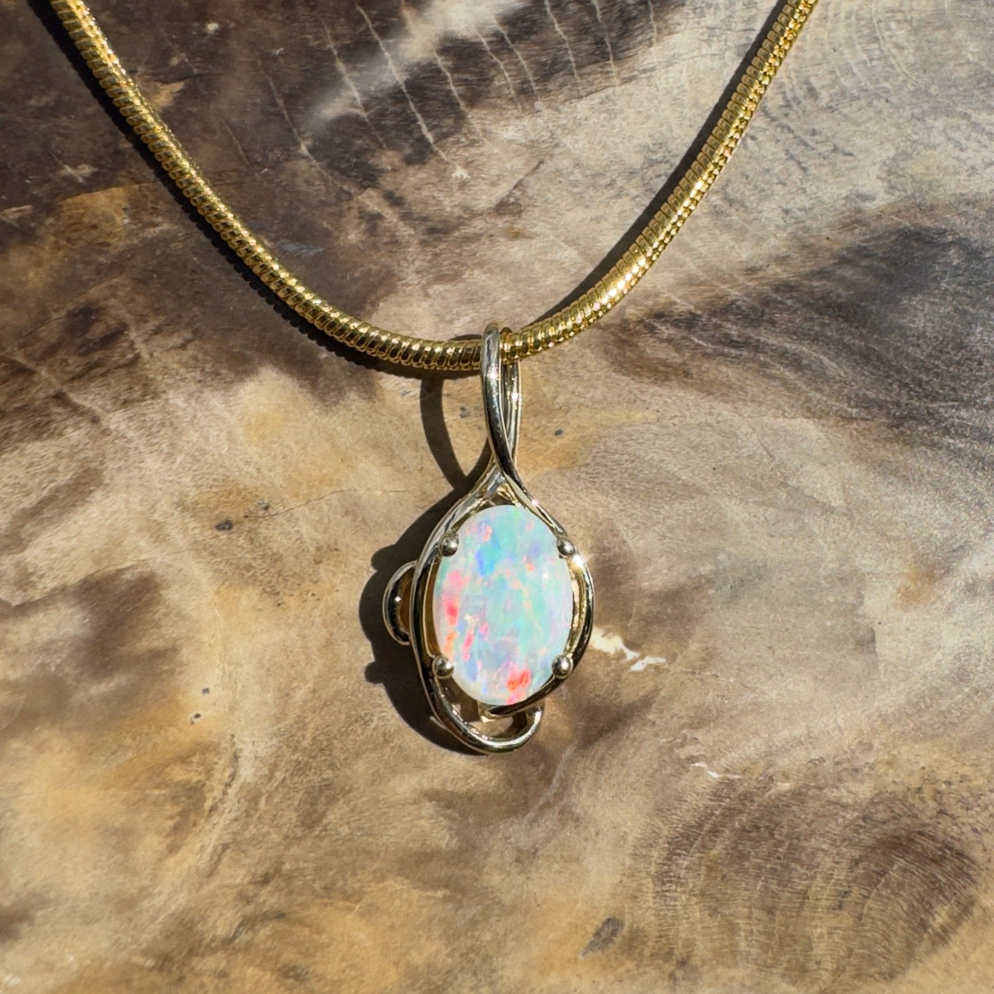 0.9ct Coober Pedy Opal Pendant Necklace ~ 'Peregian Gold' | 9ct Yellow Gold | Solid Australian Opal