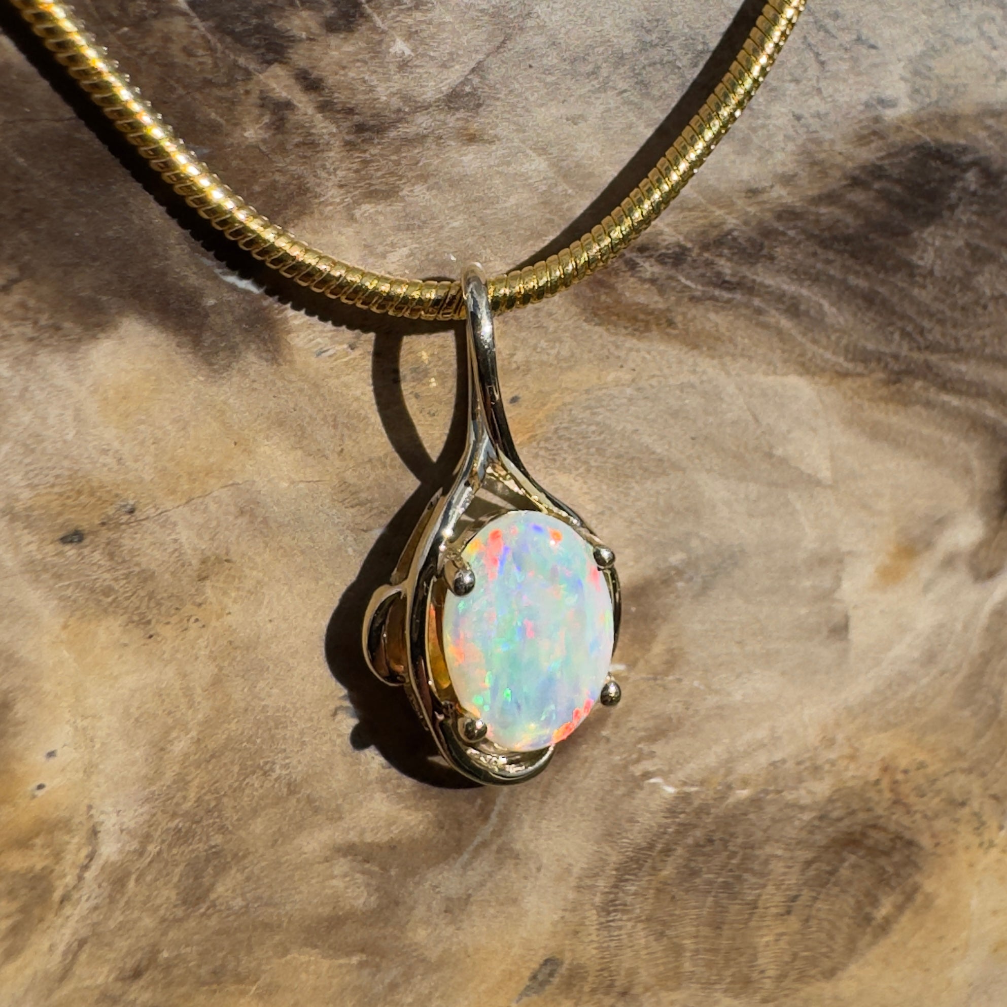 0.9ct Coober Pedy Opal Pendant Necklace ~ 'Peregian Gold' | 9ct Yellow Gold | Solid Australian Opal