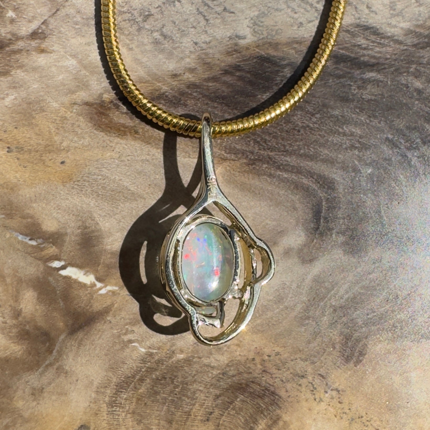 0.9ct Coober Pedy Opal Pendant Necklace ~ 'Peregian Gold' | 9ct Yellow Gold | Solid Australian Opal