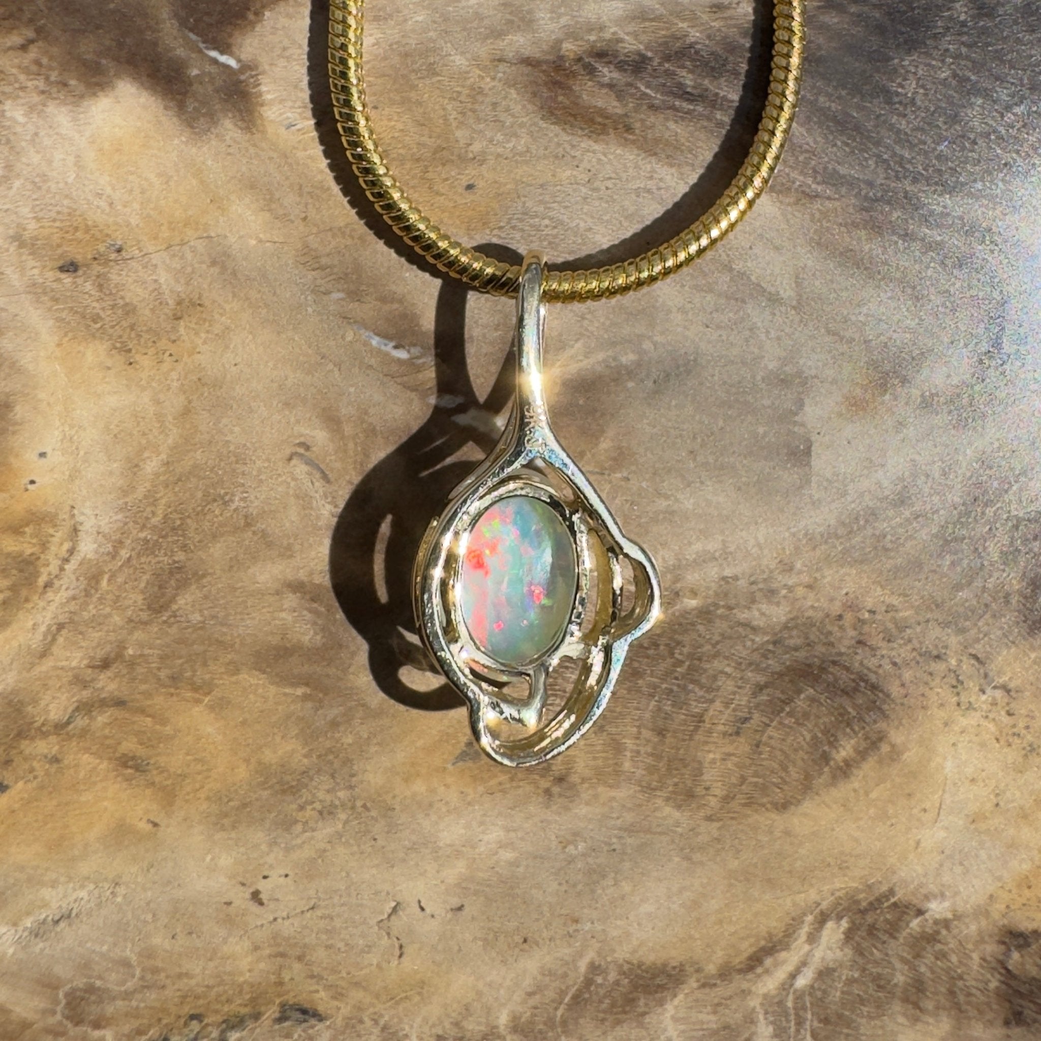 0.9ct Coober Pedy Opal Pendant Necklace ~ 'Peregian Gold' | 9ct Yellow Gold | Solid Australian Opal