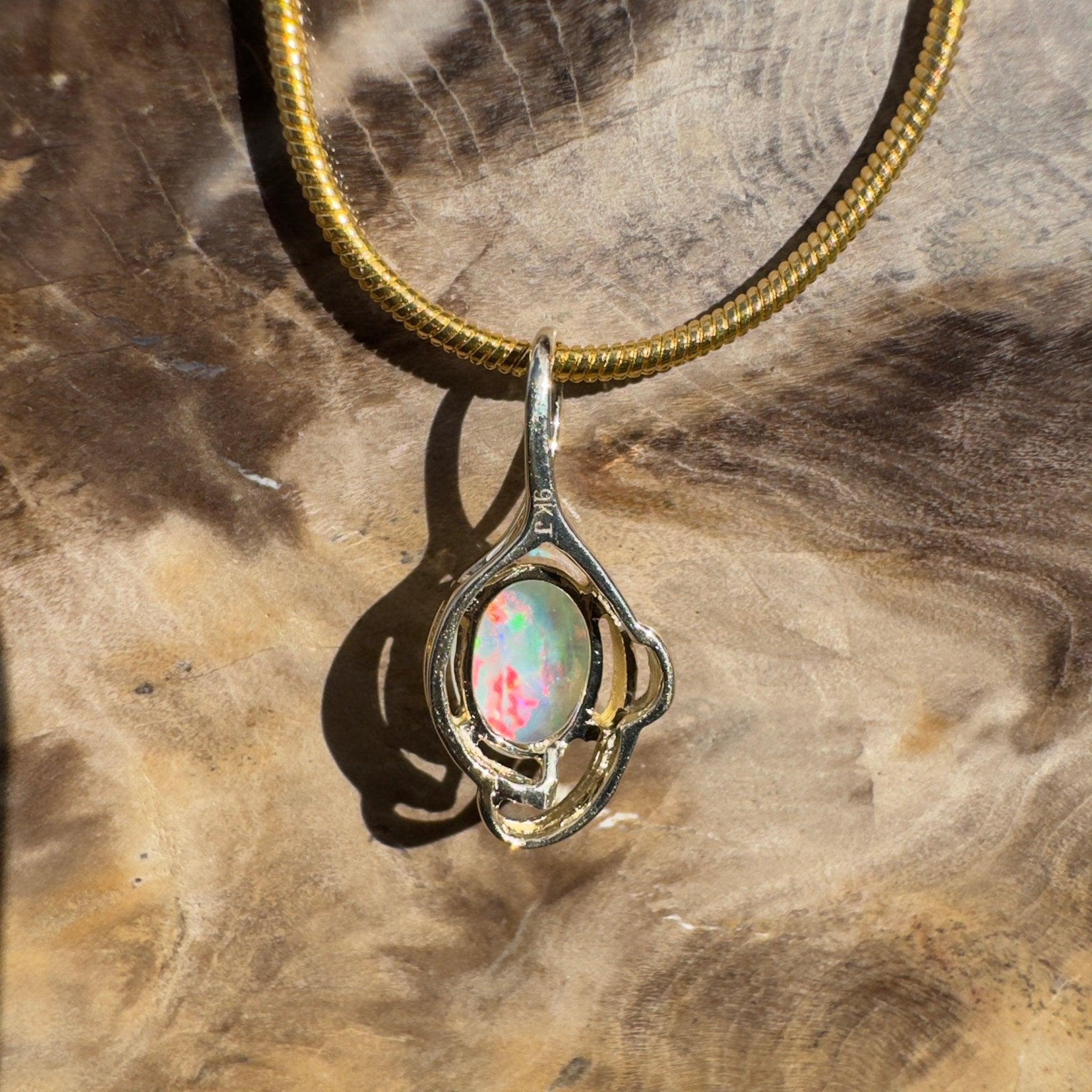0.9ct Coober Pedy Opal Pendant Necklace ~ 'Peregian Gold' | 9ct Yellow Gold | Solid Australian Opal