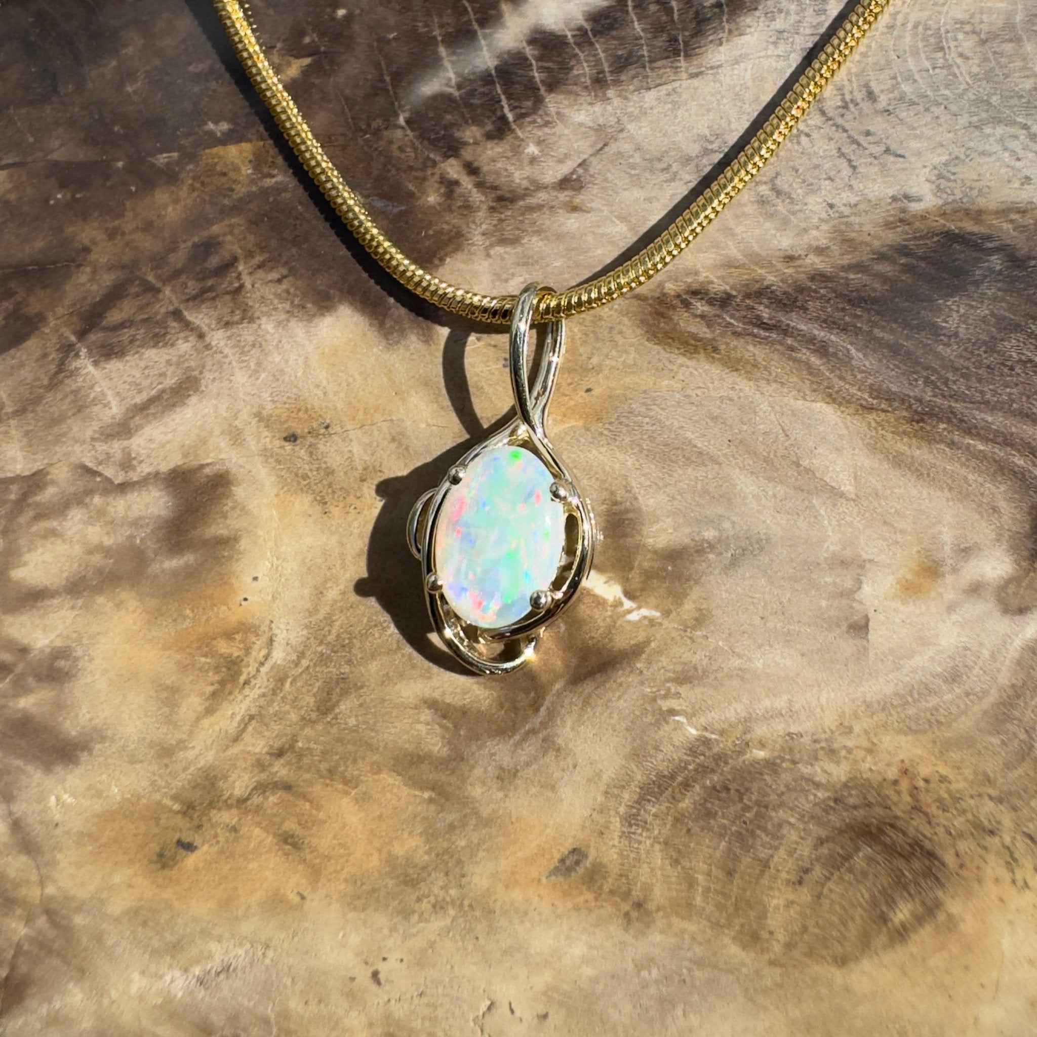 0.9ct Coober Pedy Opal Pendant Necklace ~ 'Peregian Gold' | 9ct Yellow Gold | Solid Australian Opal