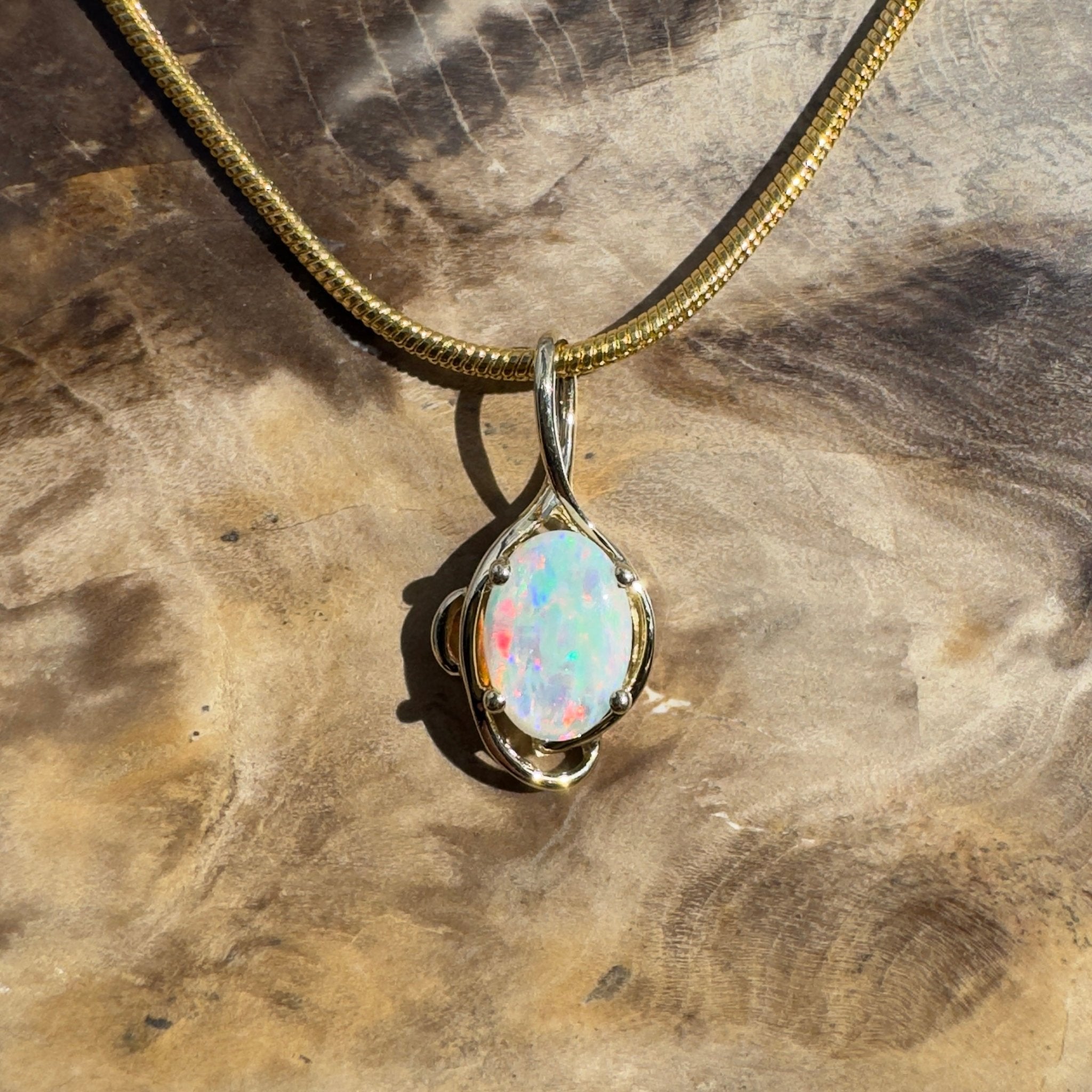 0.9ct Coober Pedy Opal Pendant Necklace ~ 'Peregian Gold' | 9ct Yellow Gold | Solid Australian Opal