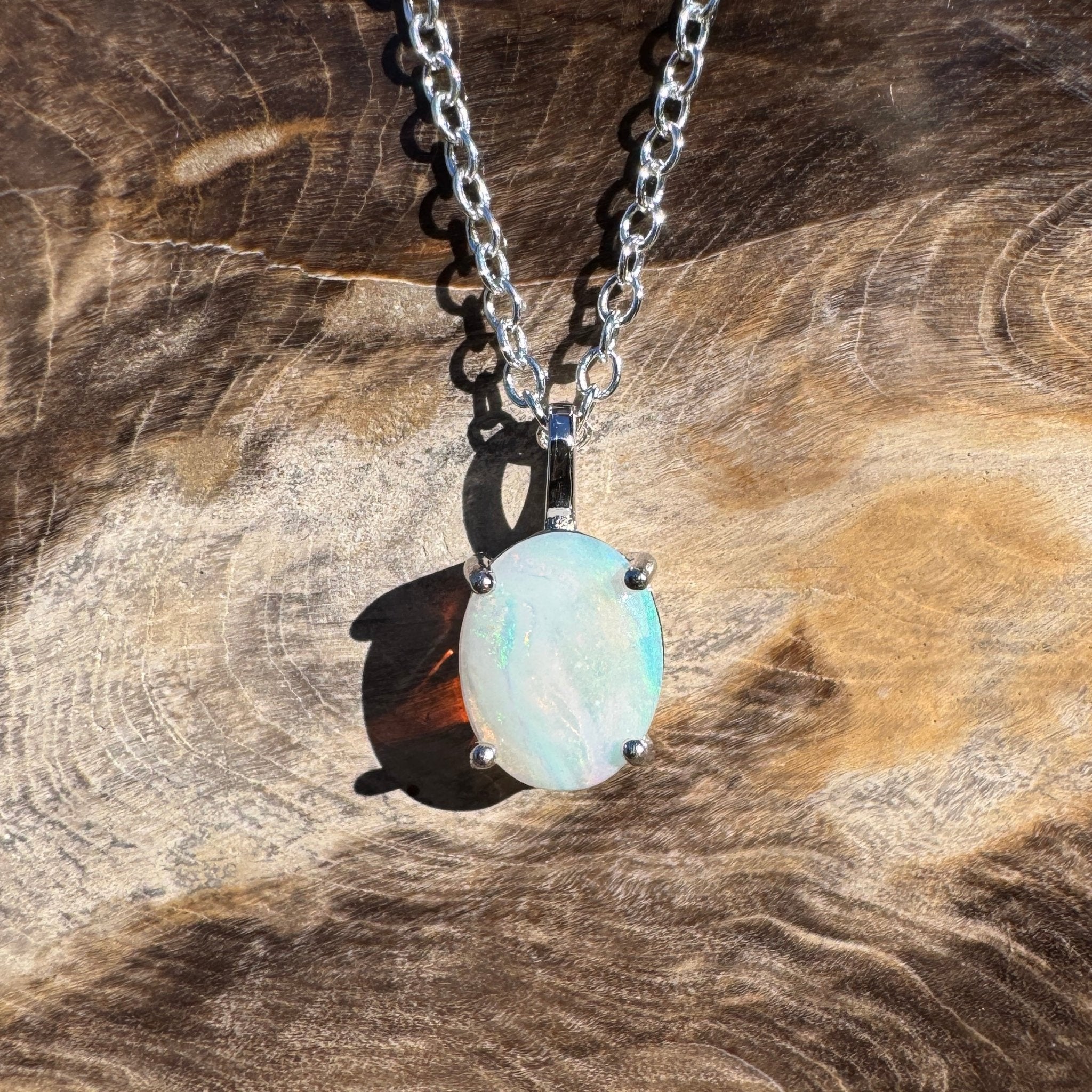 0.9ct Coober Pedy Opal Pendant Necklace ~ 'Shark Bay Light' | 925 Sterling Silver | Solid Australian Opal
