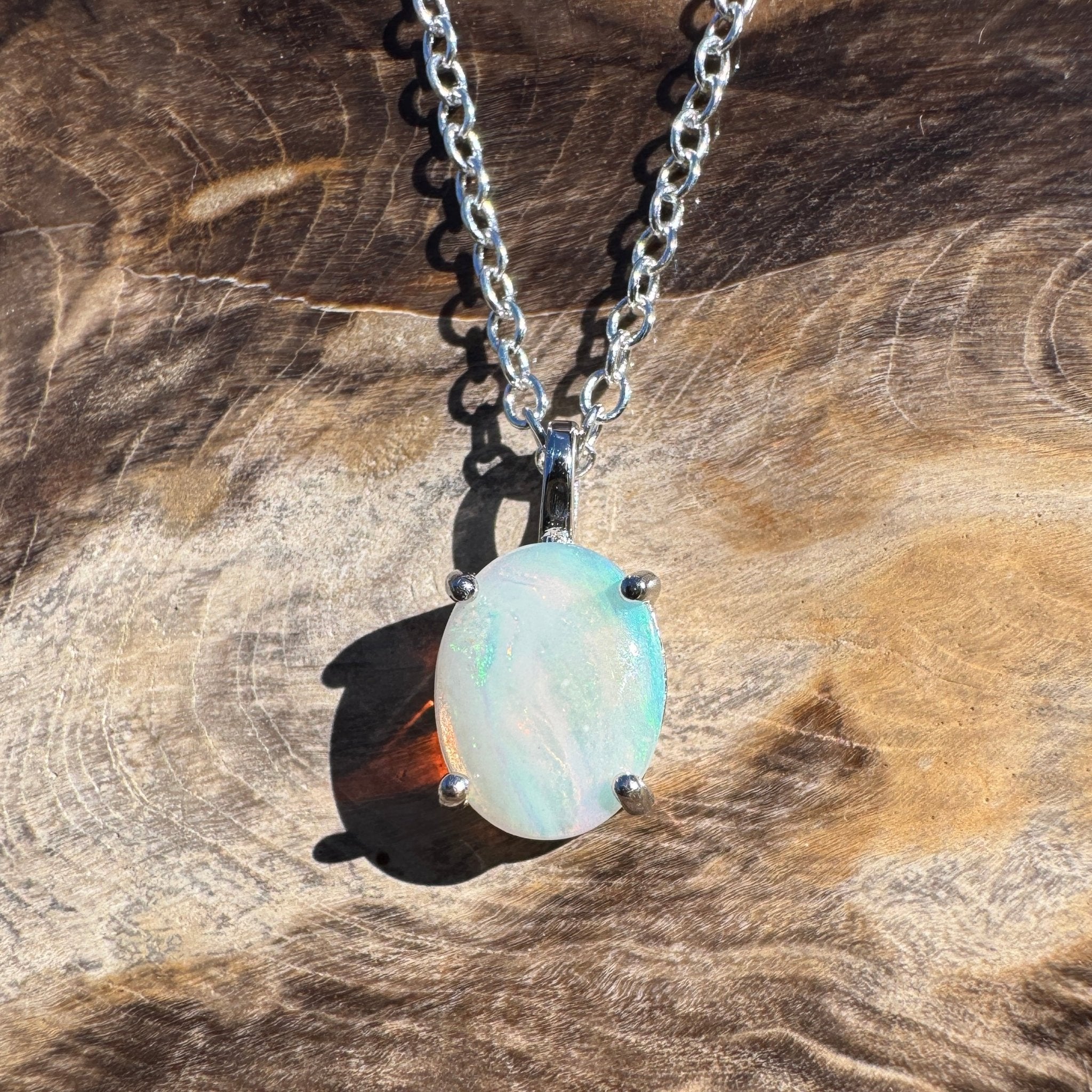 0.9ct Coober Pedy Opal Pendant Necklace ~ 'Shark Bay Light' | 925 Sterling Silver | Solid Australian Opal