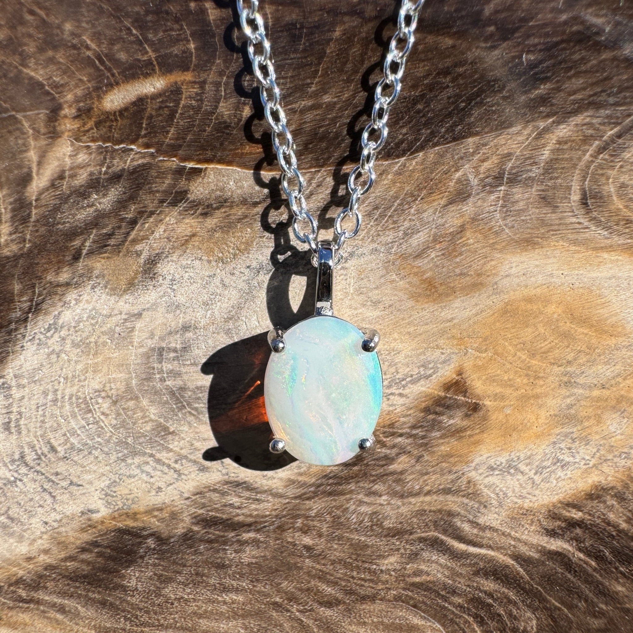 0.9ct Coober Pedy Opal Pendant Necklace ~ 'Shark Bay Light' | 925 Sterling Silver | Solid Australian Opal
