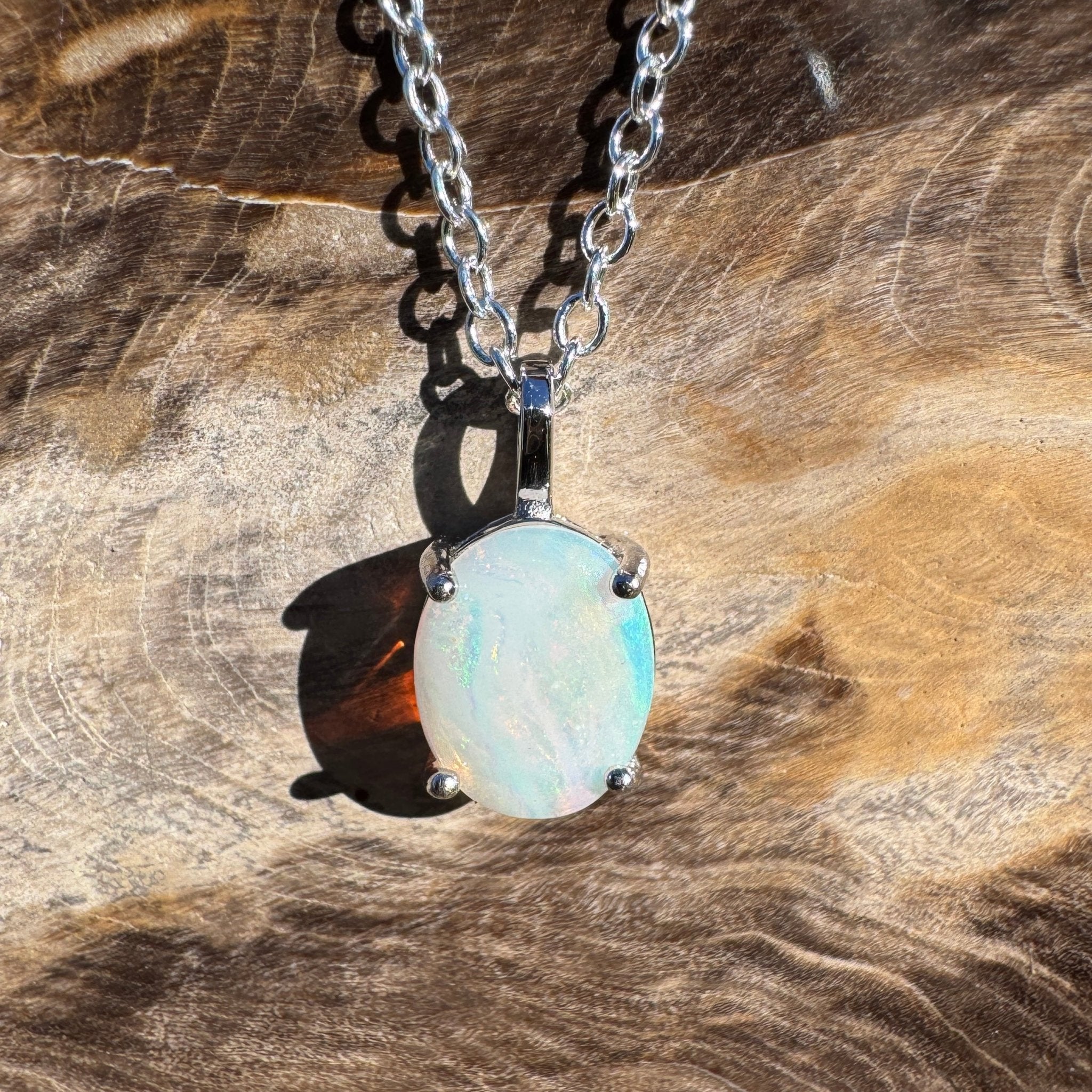 0.9ct Coober Pedy Opal Pendant Necklace ~ 'Shark Bay Light' | 925 Sterling Silver | Solid Australian Opal