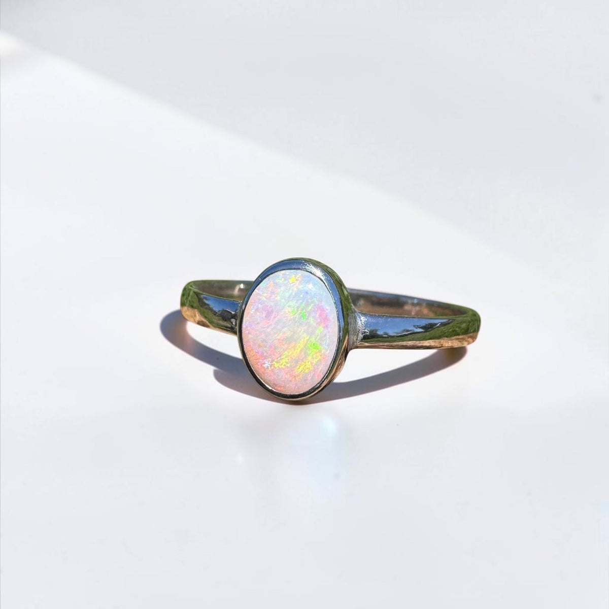 0.9ct Coober Pedy Opal Ring ~ 'Queenstown Firelight' | 925 Sterling Silver | Solid Australian Opal