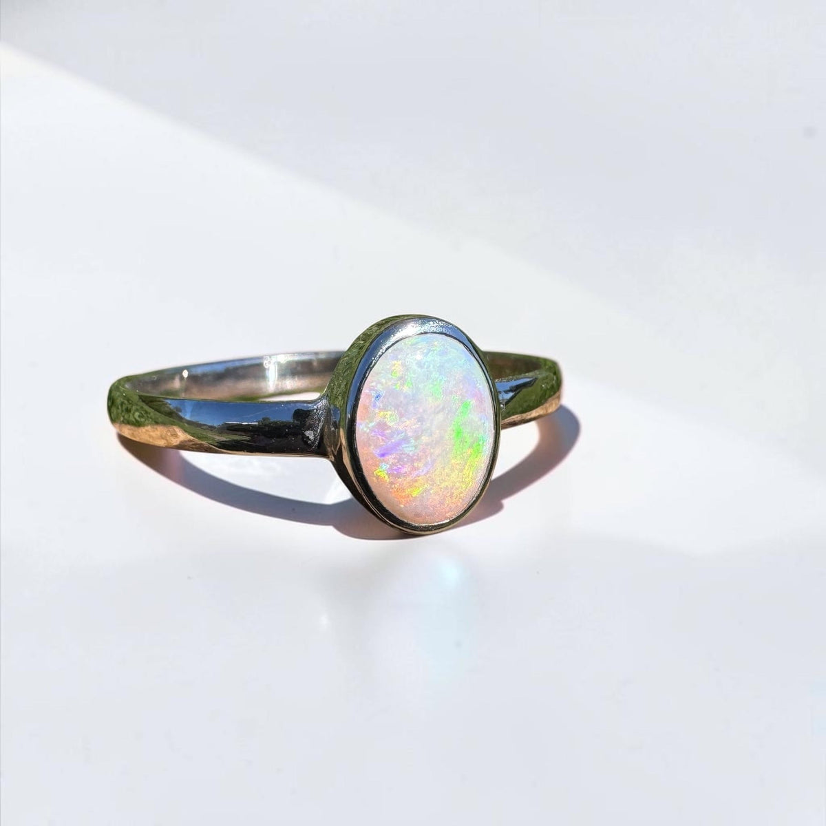 0.9ct Coober Pedy Opal Ring ~ 'Queenstown Firelight' | 925 Sterling Silver | Solid Australian Opal