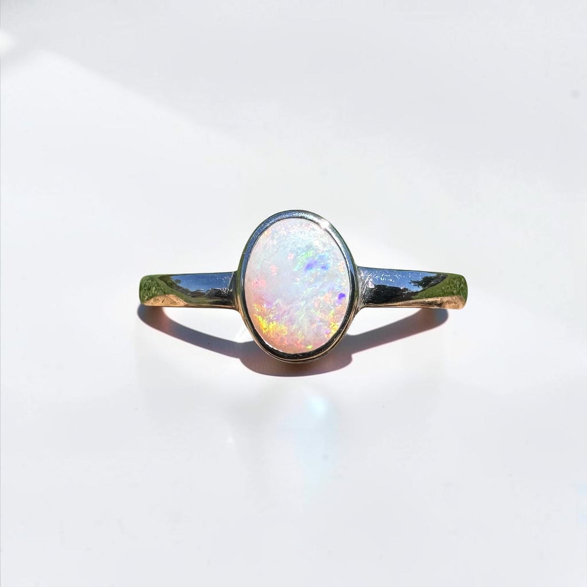 0.9ct Coober Pedy Opal Ring ~ 'Queenstown Firelight' | 925 Sterling Silver | Solid Australian Opal