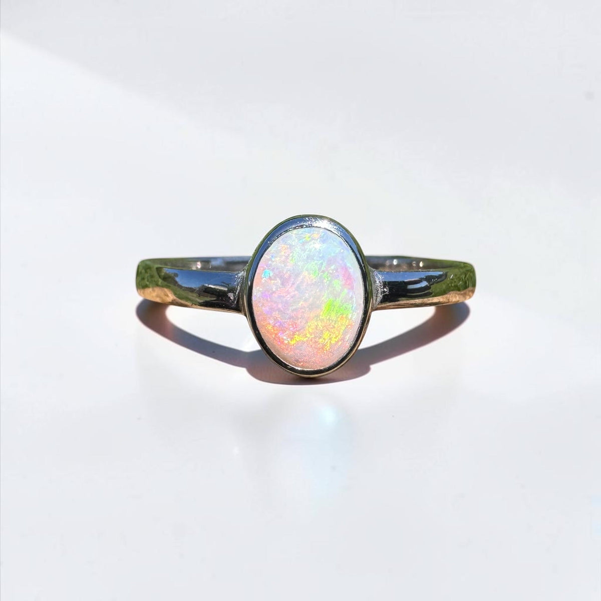 0.9ct Coober Pedy Opal Ring ~ 'Queenstown Firelight' | 925 Sterling Silver | Solid Australian Opal