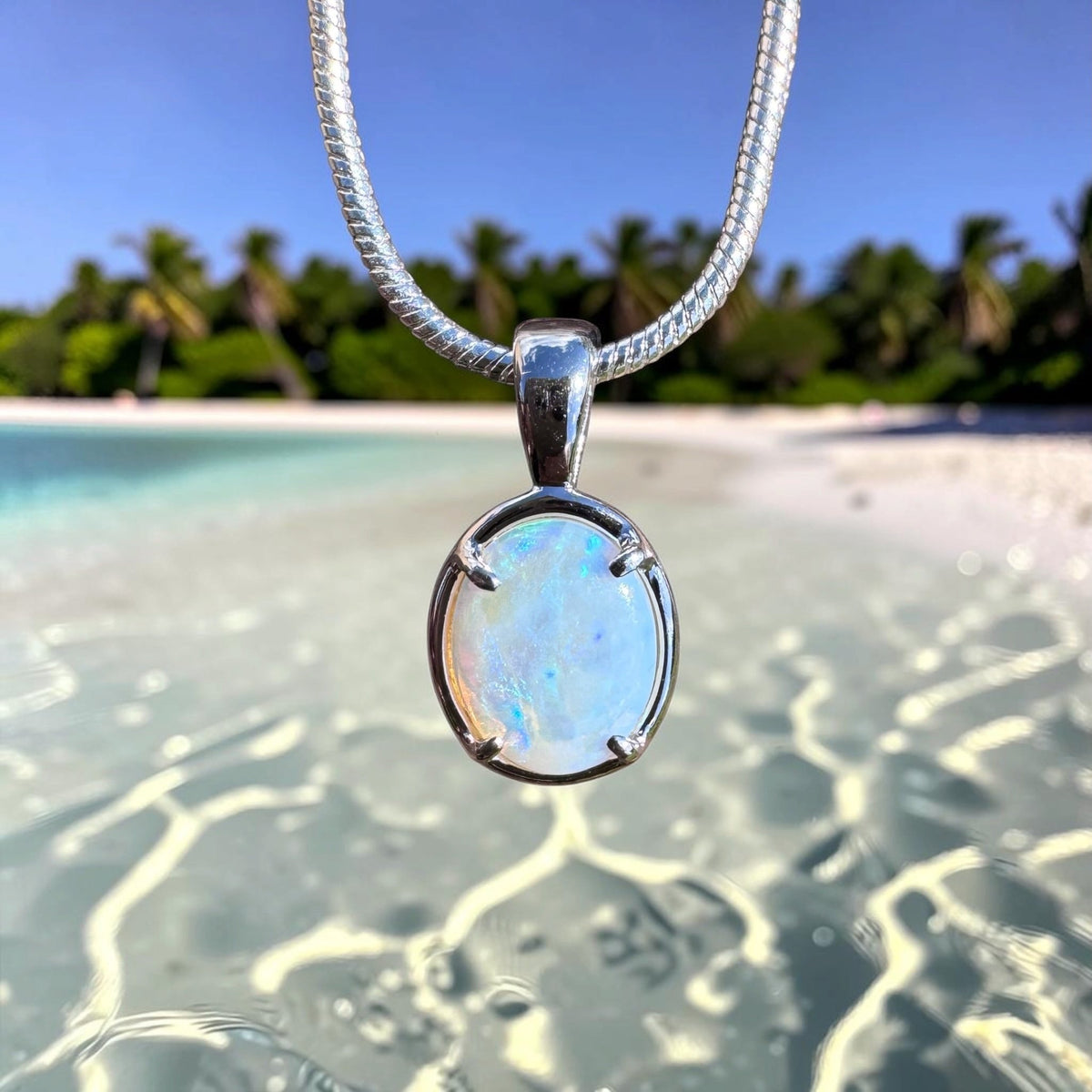 0.9ct Lightning Ridge Crystal Opal Pendant Necklace ~ 'Coffin Bay Crystal' | 925 Sterling Silver | Solid Australian Opal