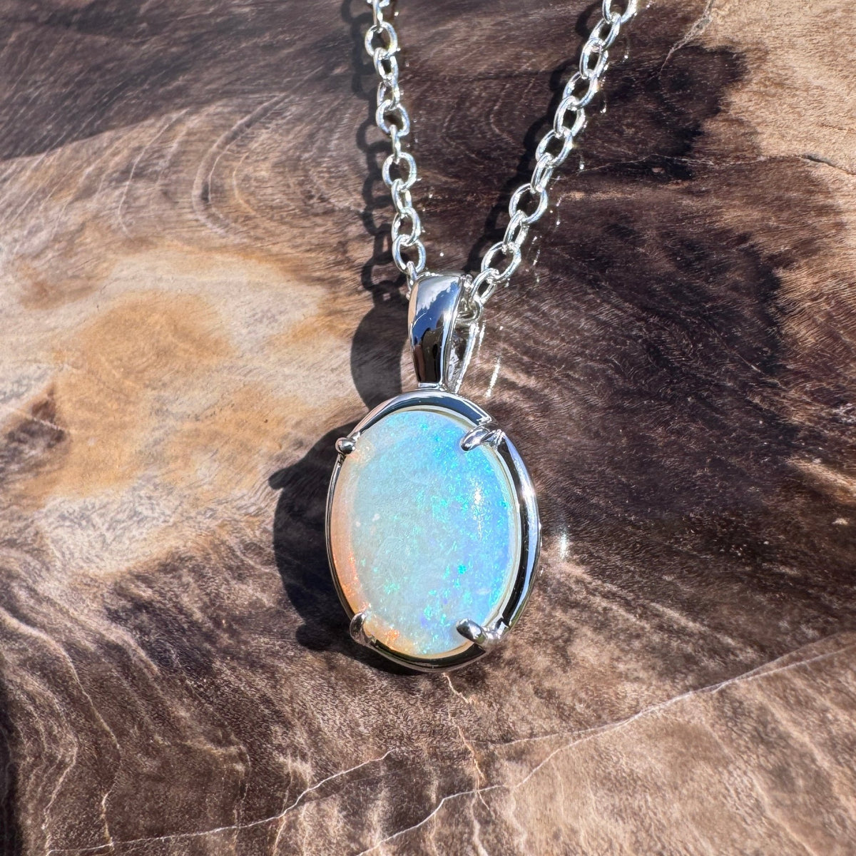 0.9ct Lightning Ridge Crystal Opal Pendant Necklace ~ 'Hervey Bay Blues' | 925 Sterling Silver | Solid Australian Opal