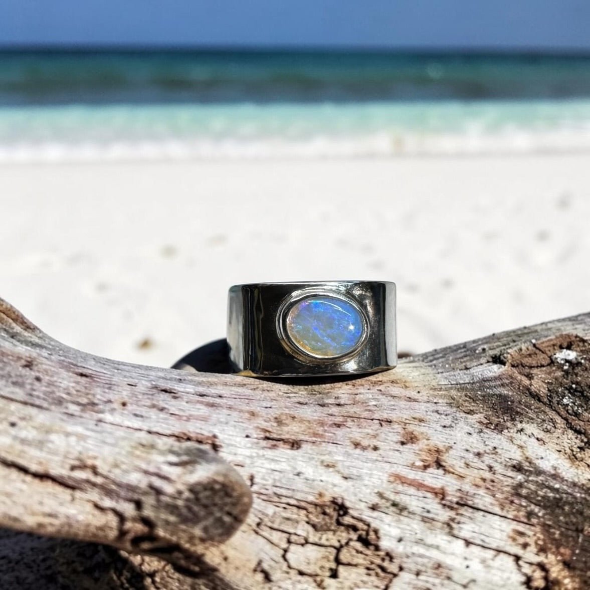0.9ct Lightning Ridge Crystal Opal Ring ~ 'Hyams Beach Haze' | 925 Sterling Silver | Solid Australian Opal