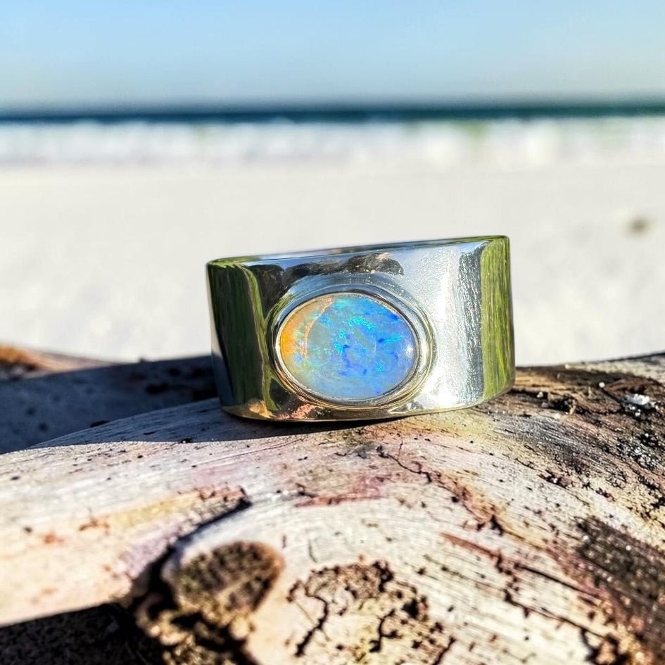 0.9ct Lightning Ridge Crystal Opal Ring ~ 'Hyams Beach Haze' | 925 Sterling Silver | Solid Australian Opal
