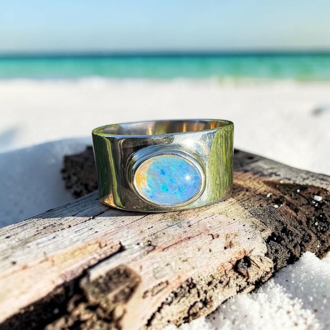 0.9ct Lightning Ridge Crystal Opal Ring ~ 'Hyams Beach Haze' | 925 Sterling Silver | Solid Australian Opal