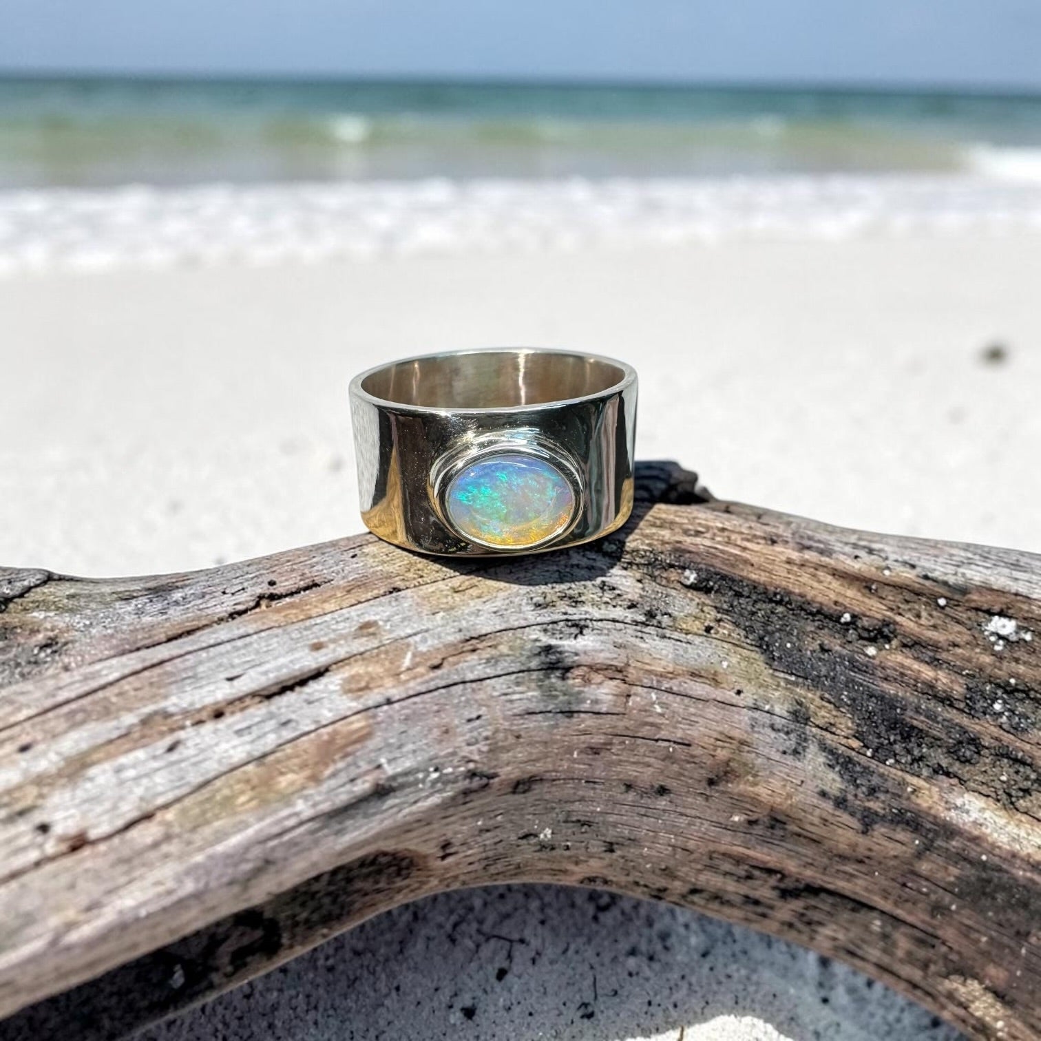 0.9ct Lightning Ridge Crystal Opal Ring ~ 'Hyams Beach Haze' | 925 Sterling Silver | Solid Australian Opal