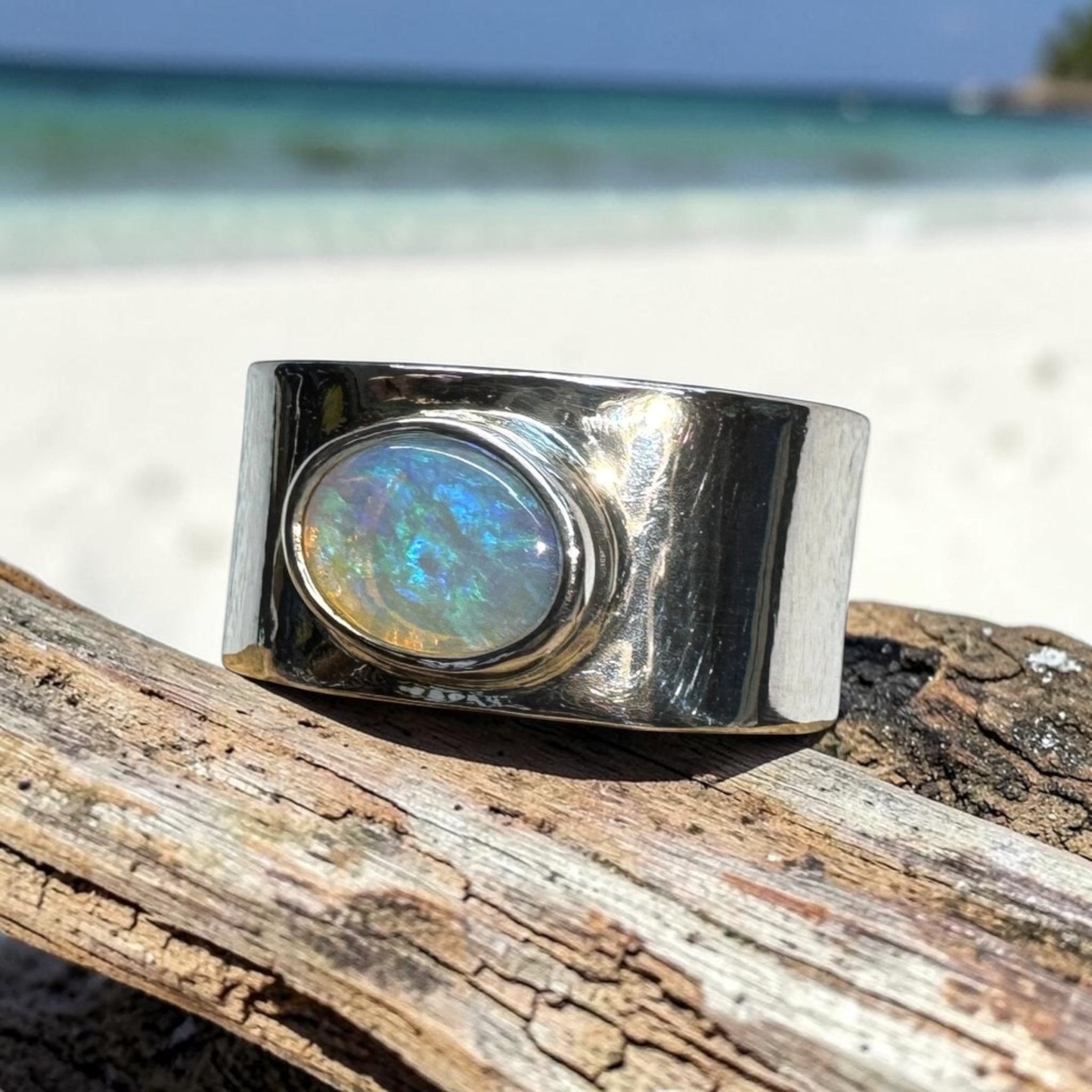 0.9ct Lightning Ridge Crystal Opal Ring ~ 'Hyams Beach Haze' | 925 Sterling Silver | Solid Australian Opal