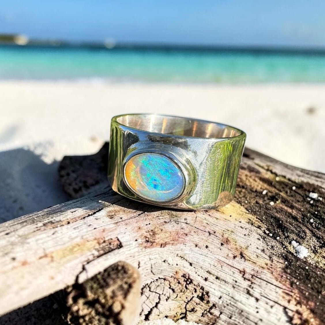 0.9ct Lightning Ridge Crystal Opal Ring ~ 'Hyams Beach Haze' | 925 Sterling Silver | Solid Australian Opal