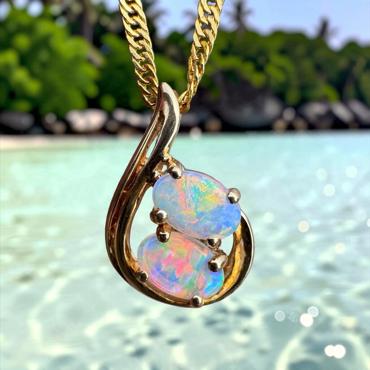 0.9ct Lightning Ridge Crystal Opal Swirl Pendant Necklace ~ 'Cradle Mountain Swirl' | 14ct Yellow Gold | Solid Australian Opal