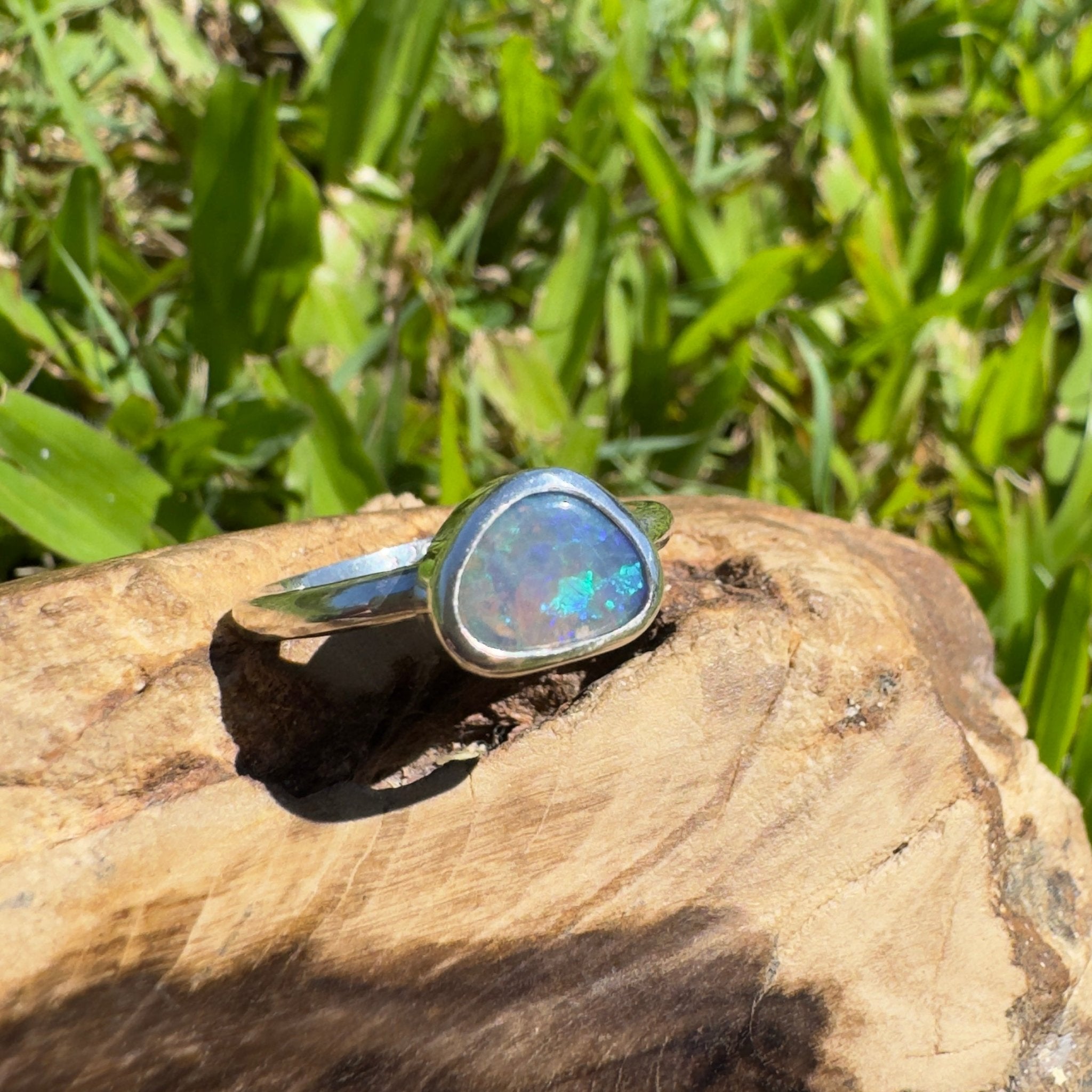 0.9ct Lightning Ridge Opal Ring ~ 'Hamilton Blues' | 925 Sterling Silver | Solid Australian Opal