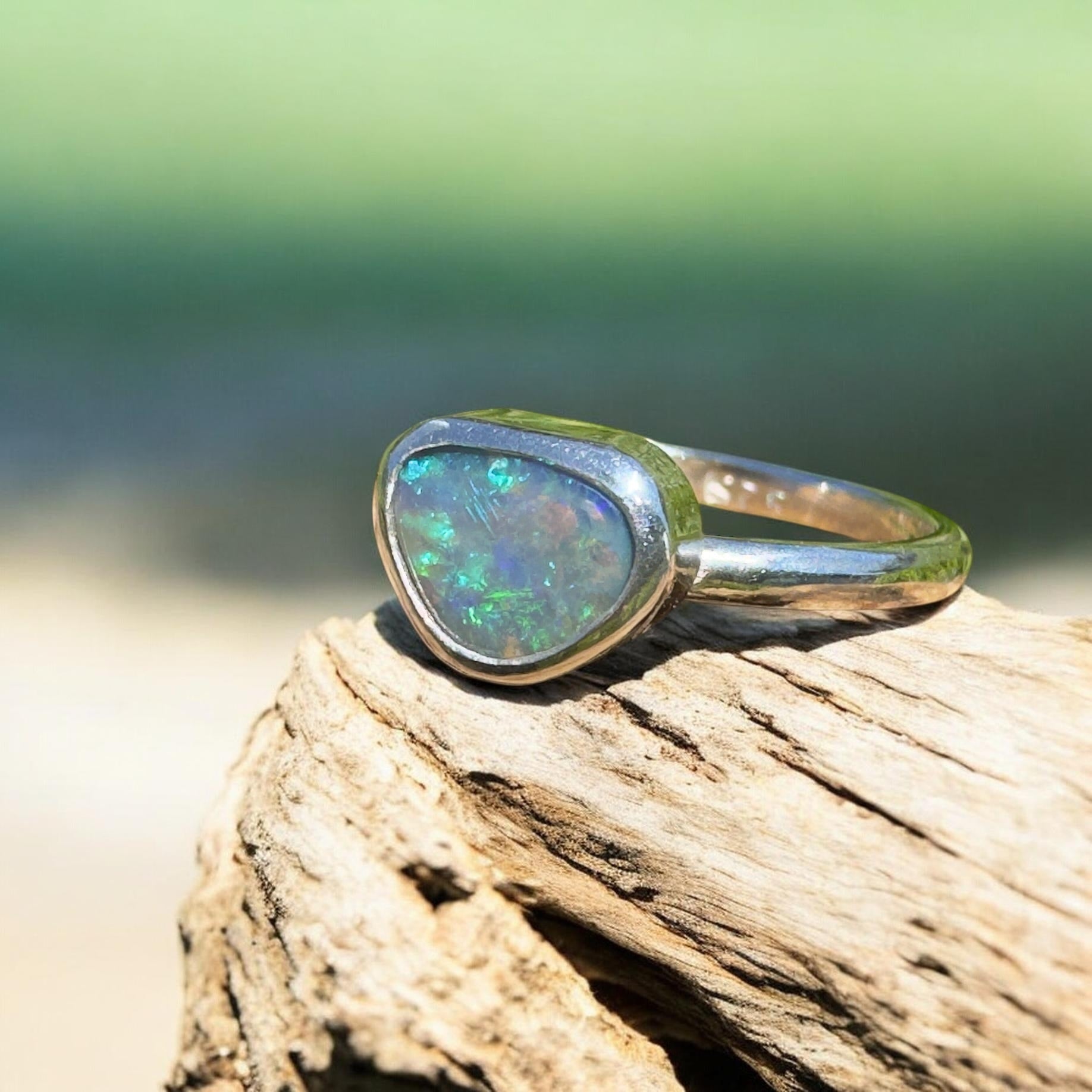 0.9ct Lightning Ridge Opal Ring ~ 'Hamilton Blues' | 925 Sterling Silver | Solid Australian Opal