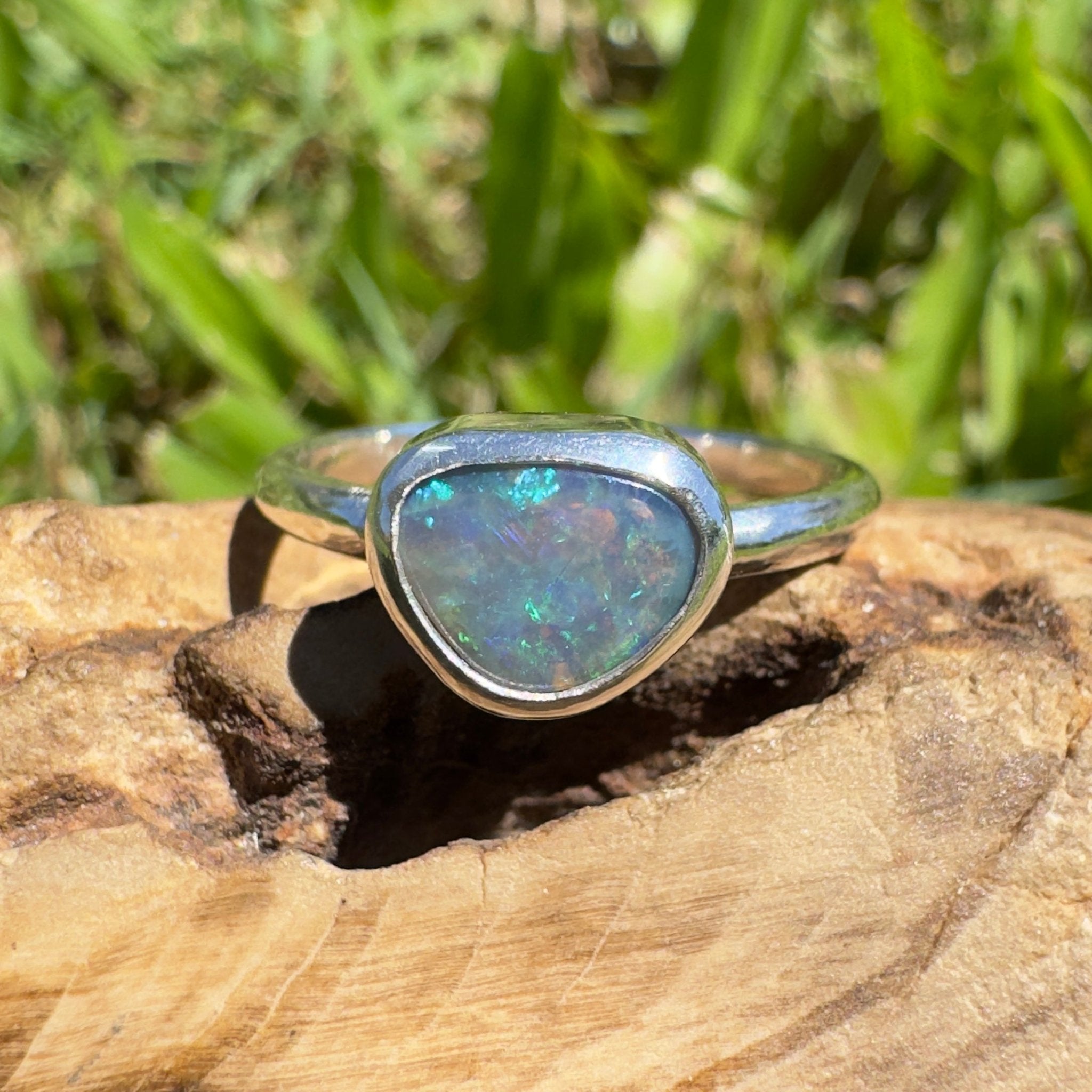0.9ct Lightning Ridge Opal Ring ~ 'Hamilton Blues' | 925 Sterling Silver | Solid Australian Opal