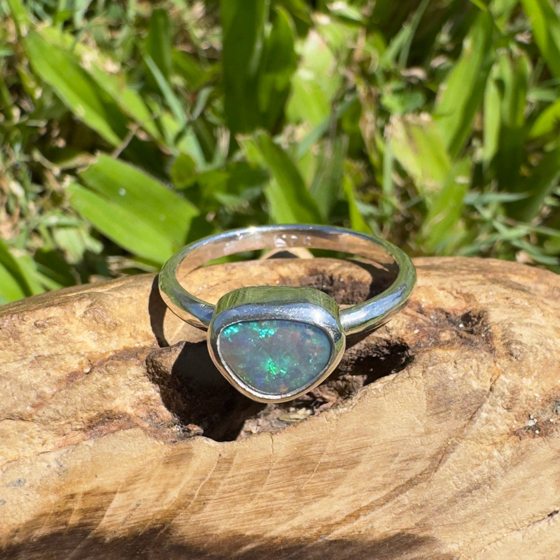 0.9ct Lightning Ridge Opal Ring ~ 'Hamilton Blues' | 925 Sterling Silver | Solid Australian Opal